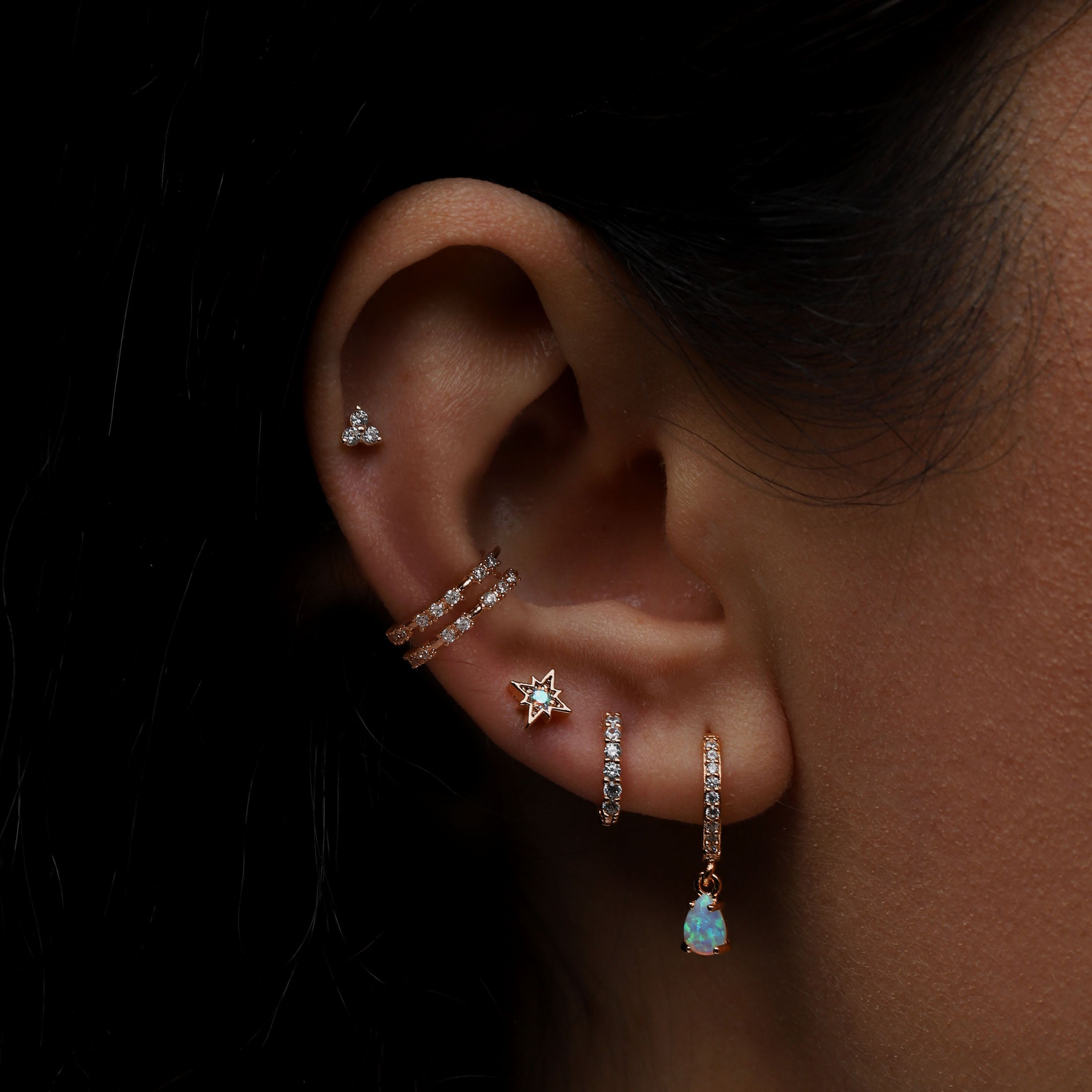 Lapse Crystal Helix Tragus Cartilage & Conch Ear Piercing On Model 2 - Rose Gold