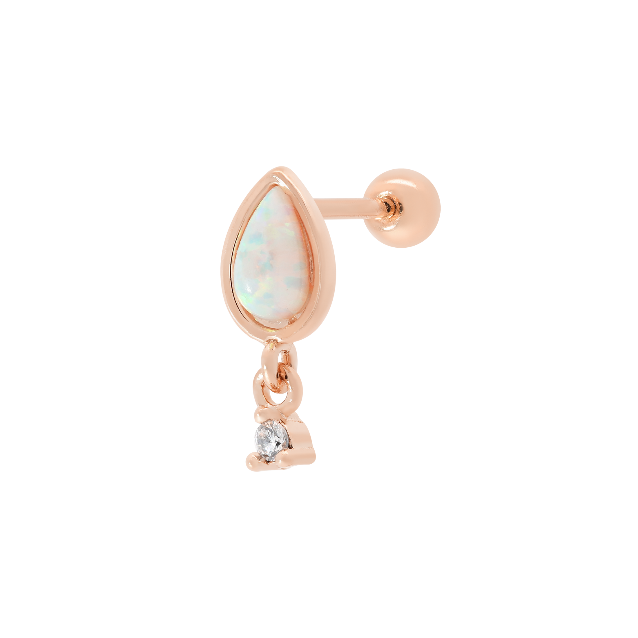 Lucid Opal Dangle Tragus Helix & Cartilage Ear Piercing - Rose Gold