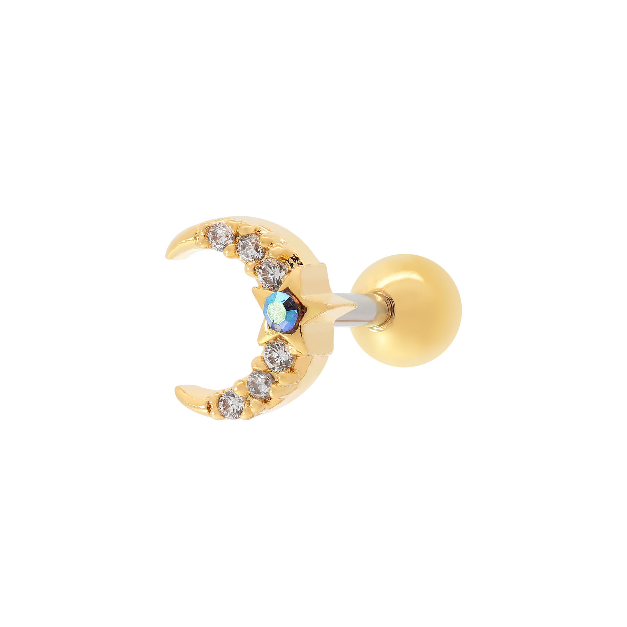 Luna Gemstone Moon Tragus Helix Cartilage & Conch Ear Piercing - Gold