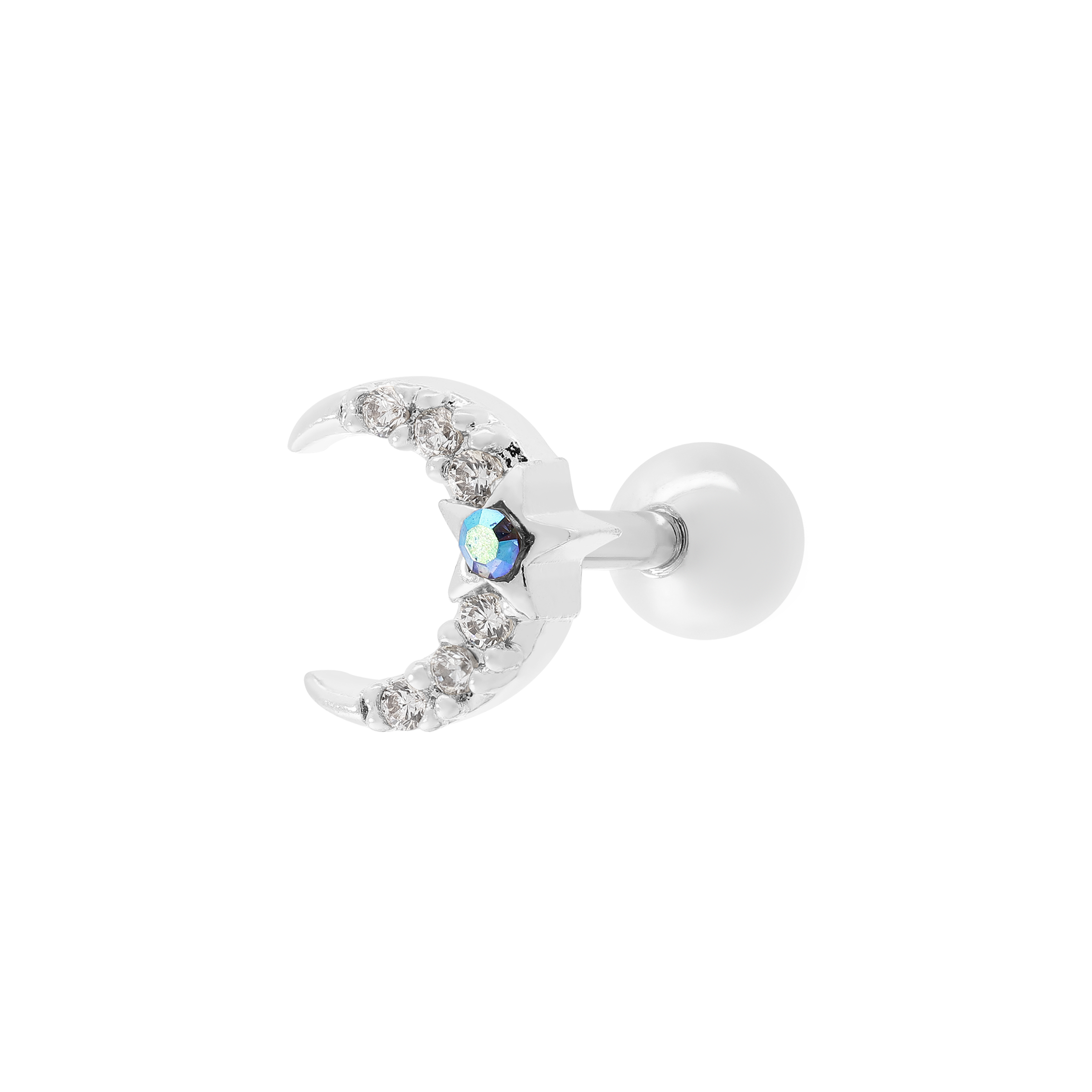 Luna Moon Tragus Helix Cartilage & Conch Ear Piercing - Silver