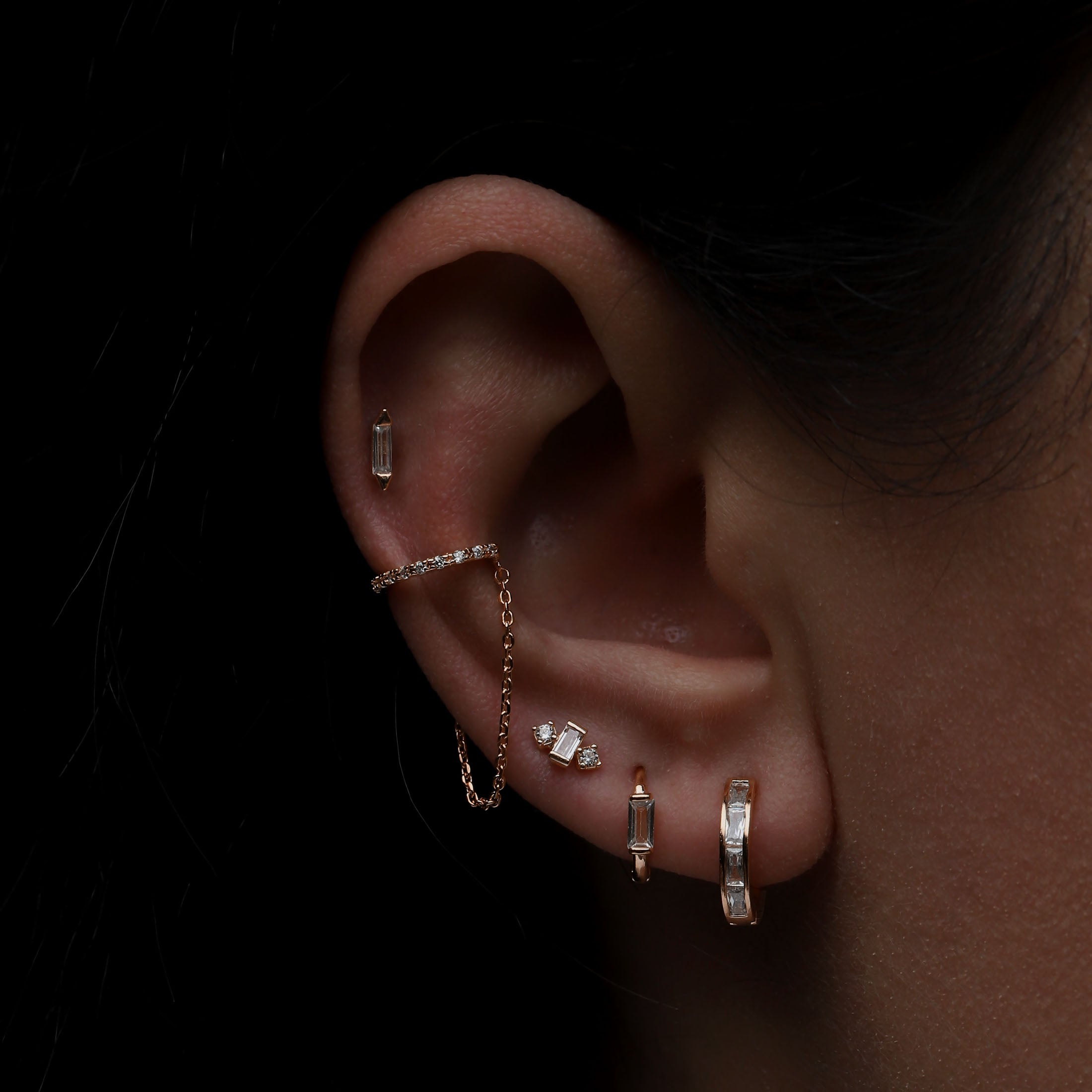 Lyric Tragus Helix & Cartilage Ear Piercing On Model - 14K Solid Rose Gold