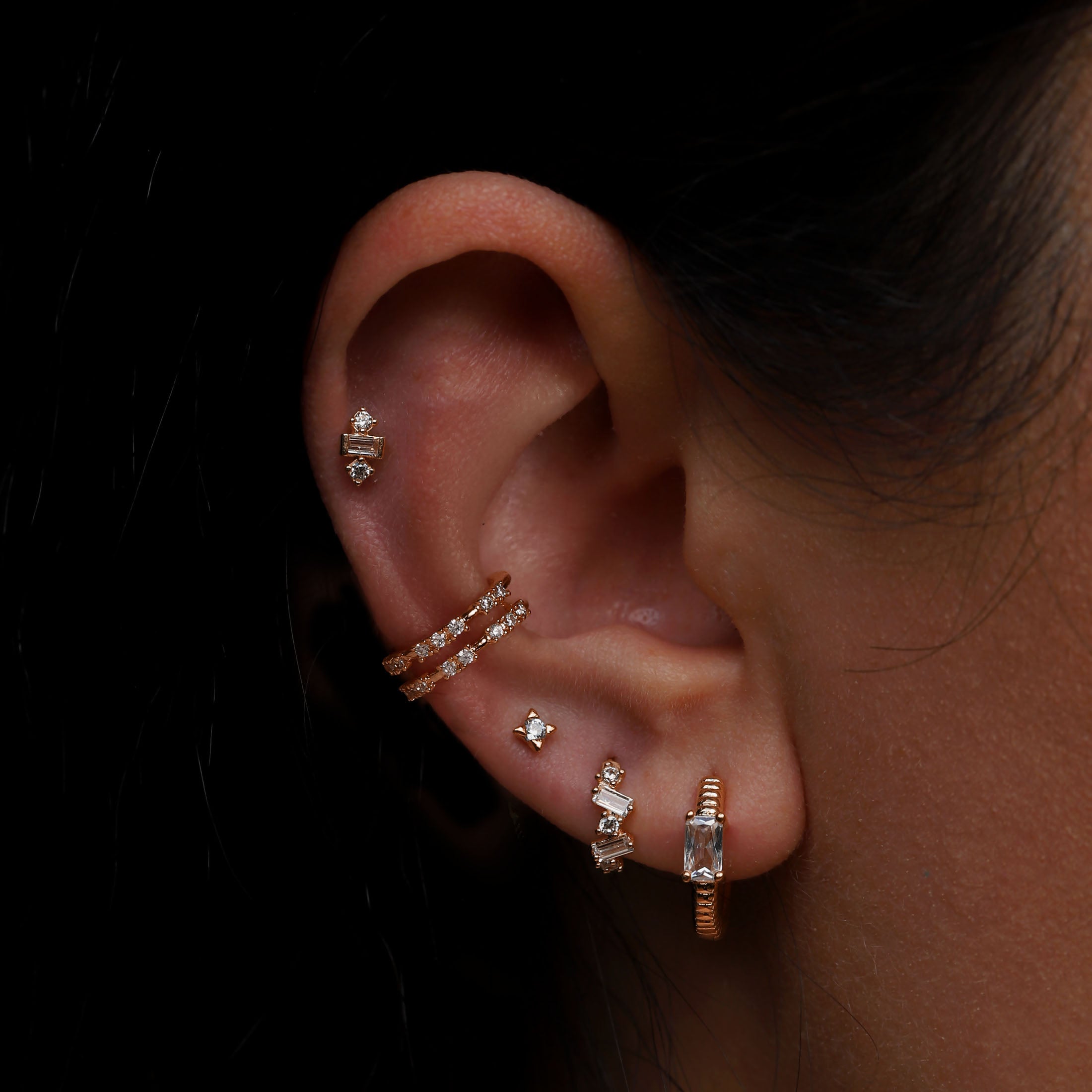 Lyric Tragus Helix & Cartilage Ear Piercing On Model 2 - 14K Solid Rose Gold