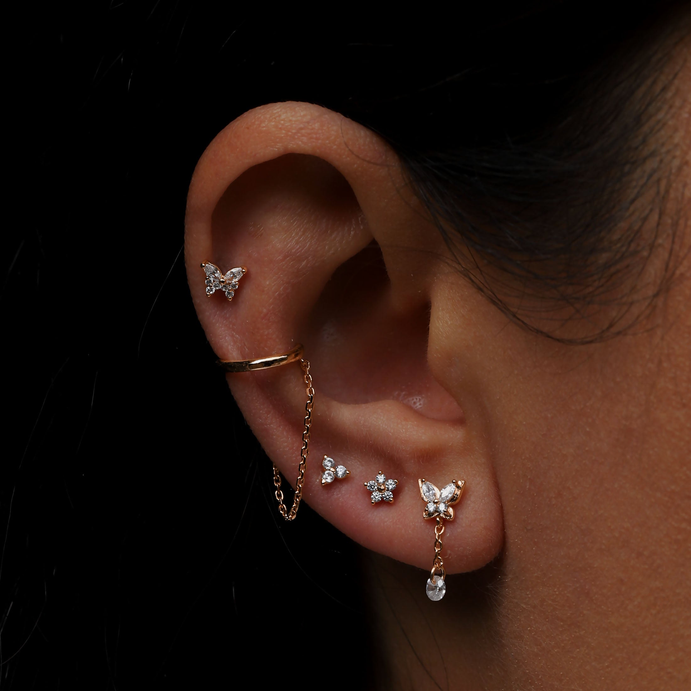 Monarch Butterfly Helix Tragus & Cartilage Ear Piercing On Model - Rose Gold