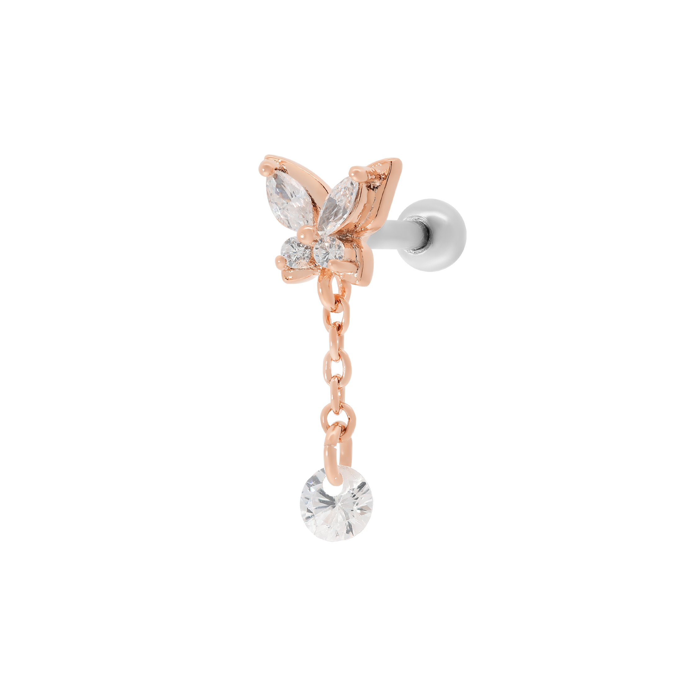 Monarch Butterfly Helix Tragus & Cartilage Ear Piercing - Rose Gold