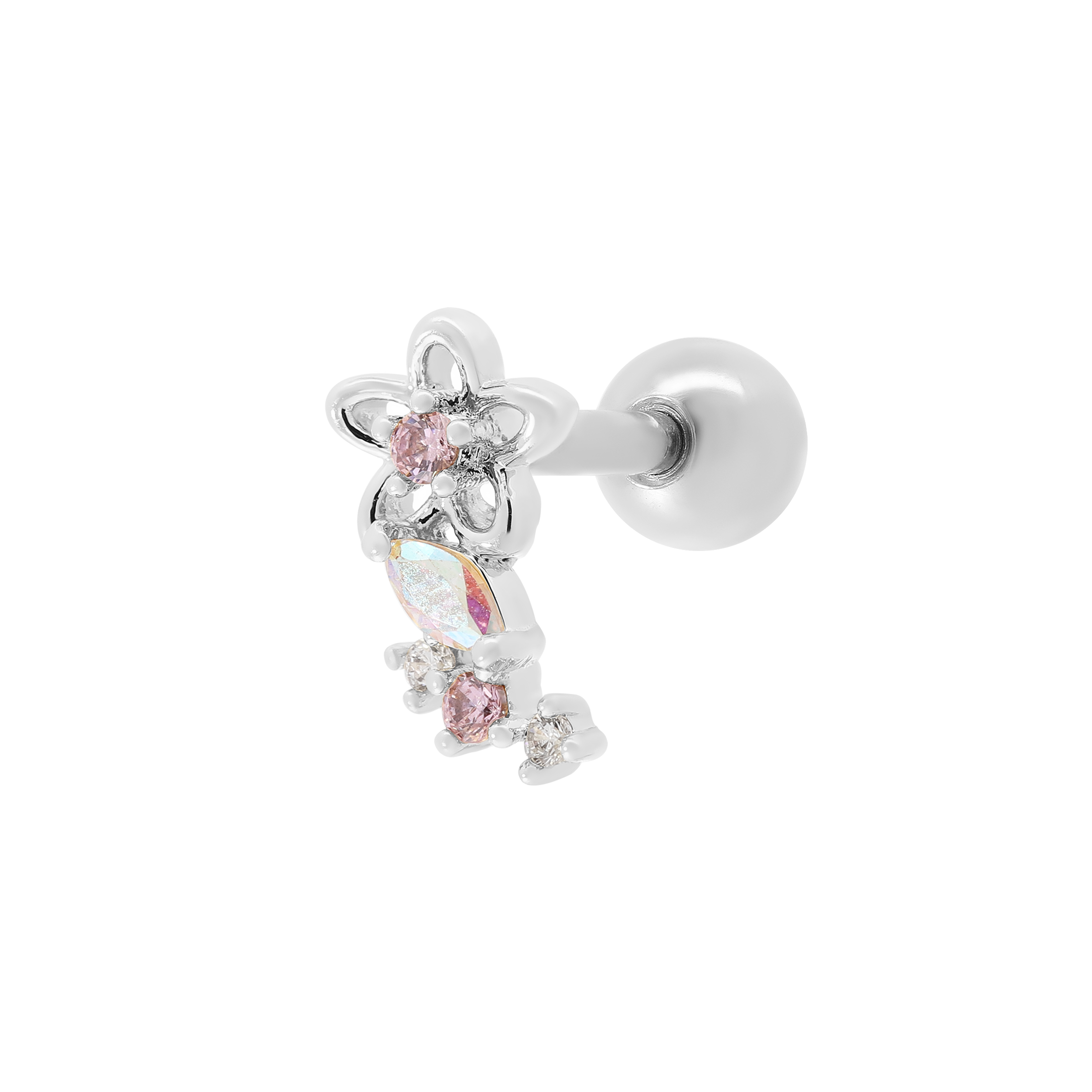 Pixie Flower Gemstone Helix Tragus & Cartilage Ear Piercing - Silver