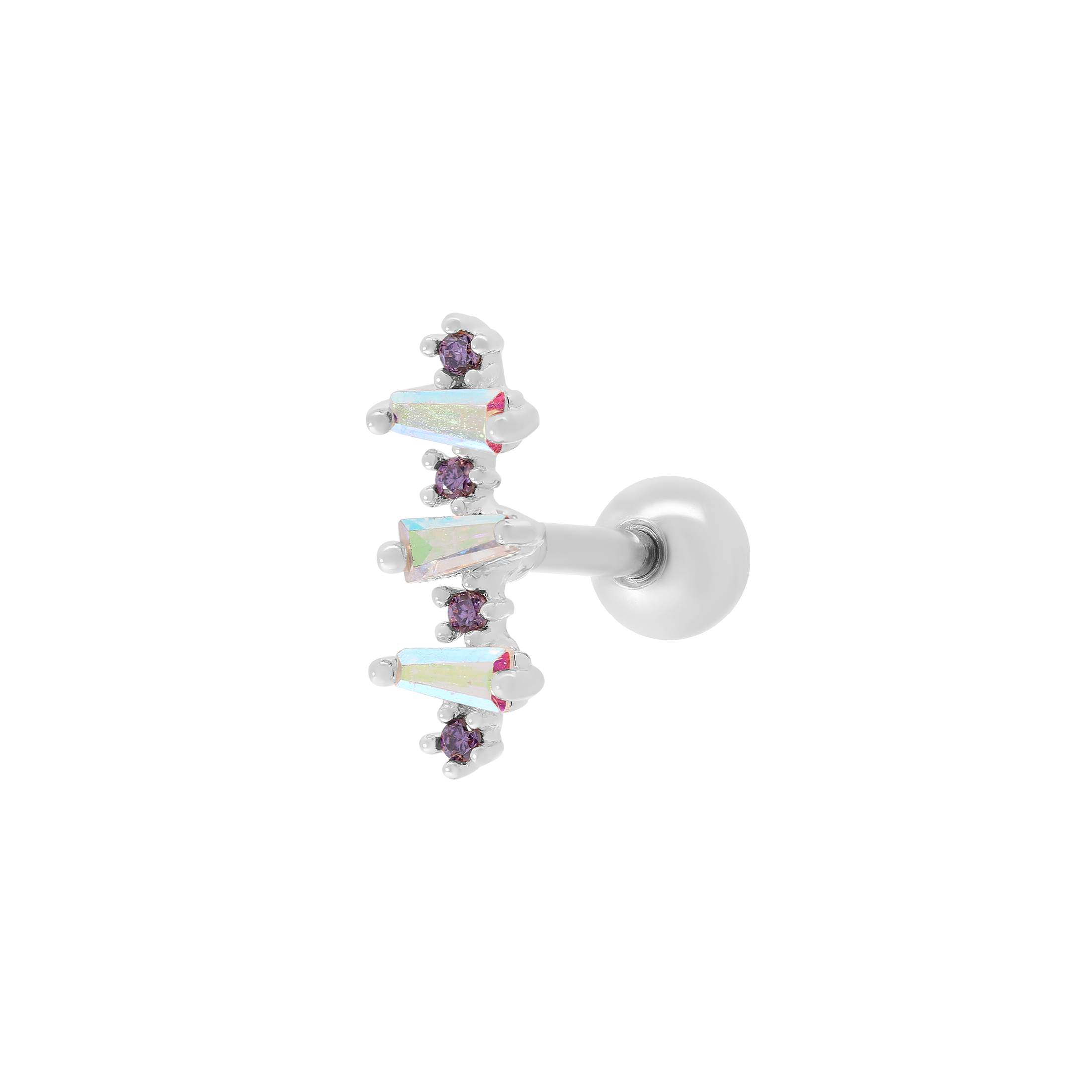 Sabrina Gemstone Helix Tragus Cartilage & Conch Ear Piercing - Silver
