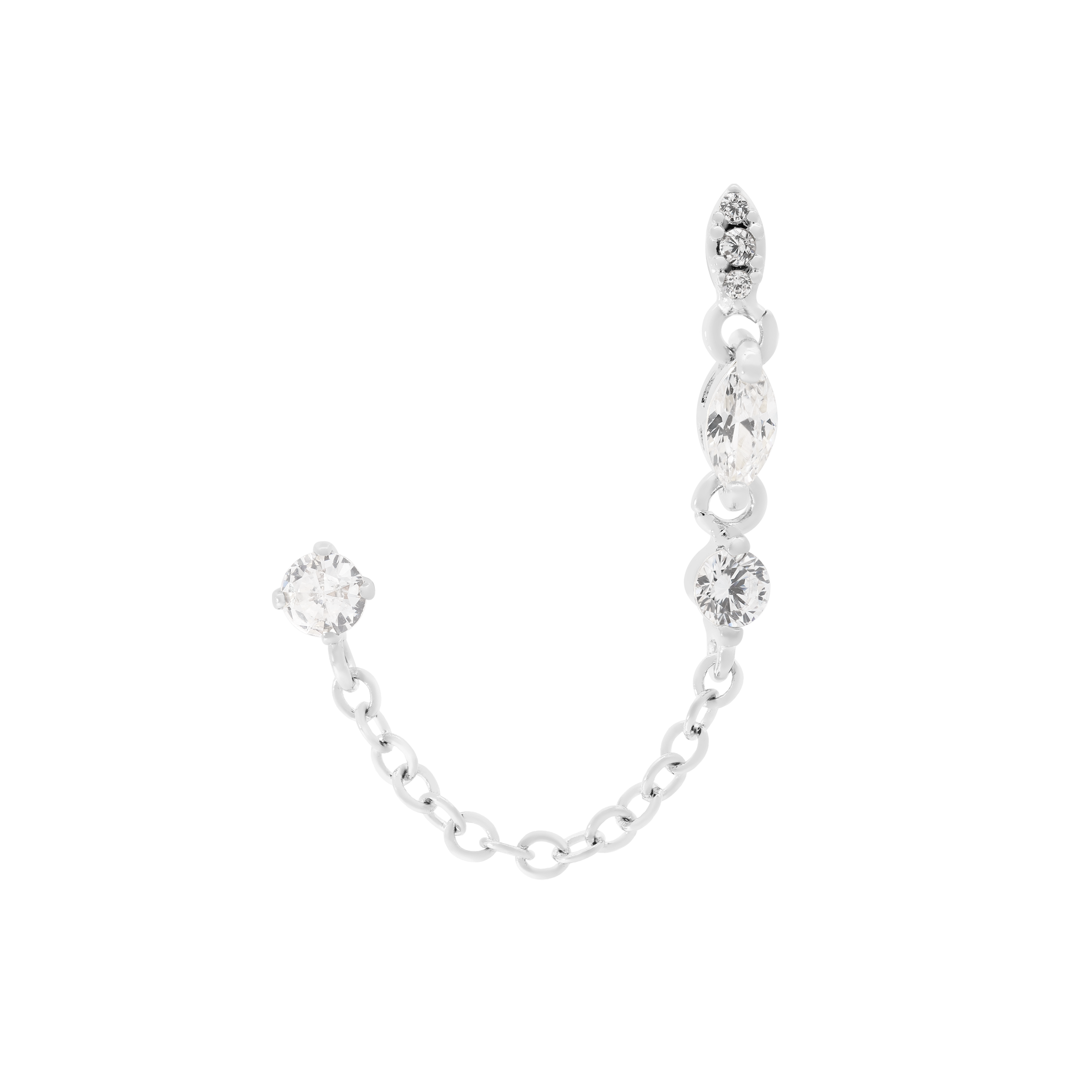 Selena Gemstone Chain Tragus Helix & Cartilage Ear Piercing - Silver