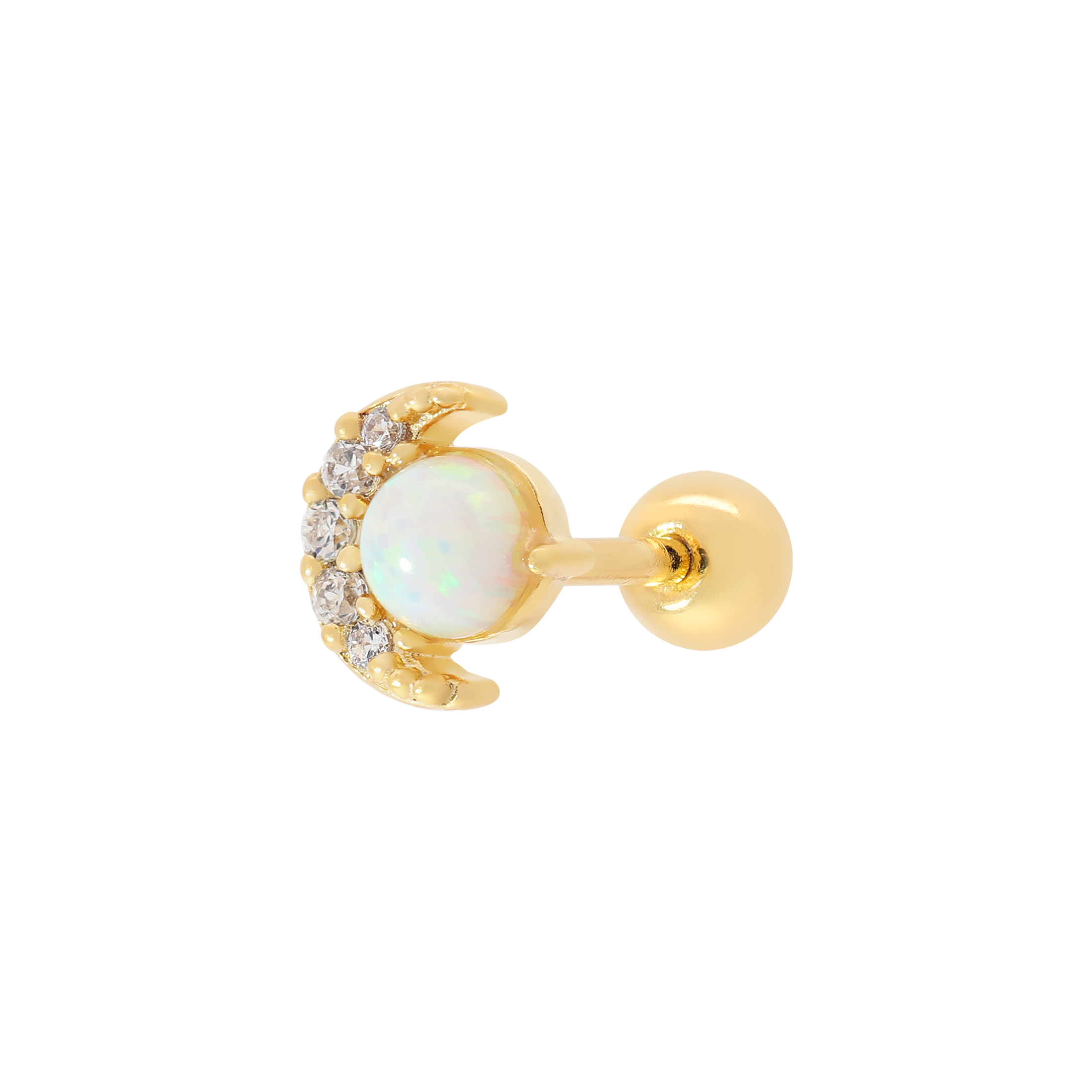 Selene Moon & Opal Tragus Helix Cartilage & Conch Ear Piercing - Gold