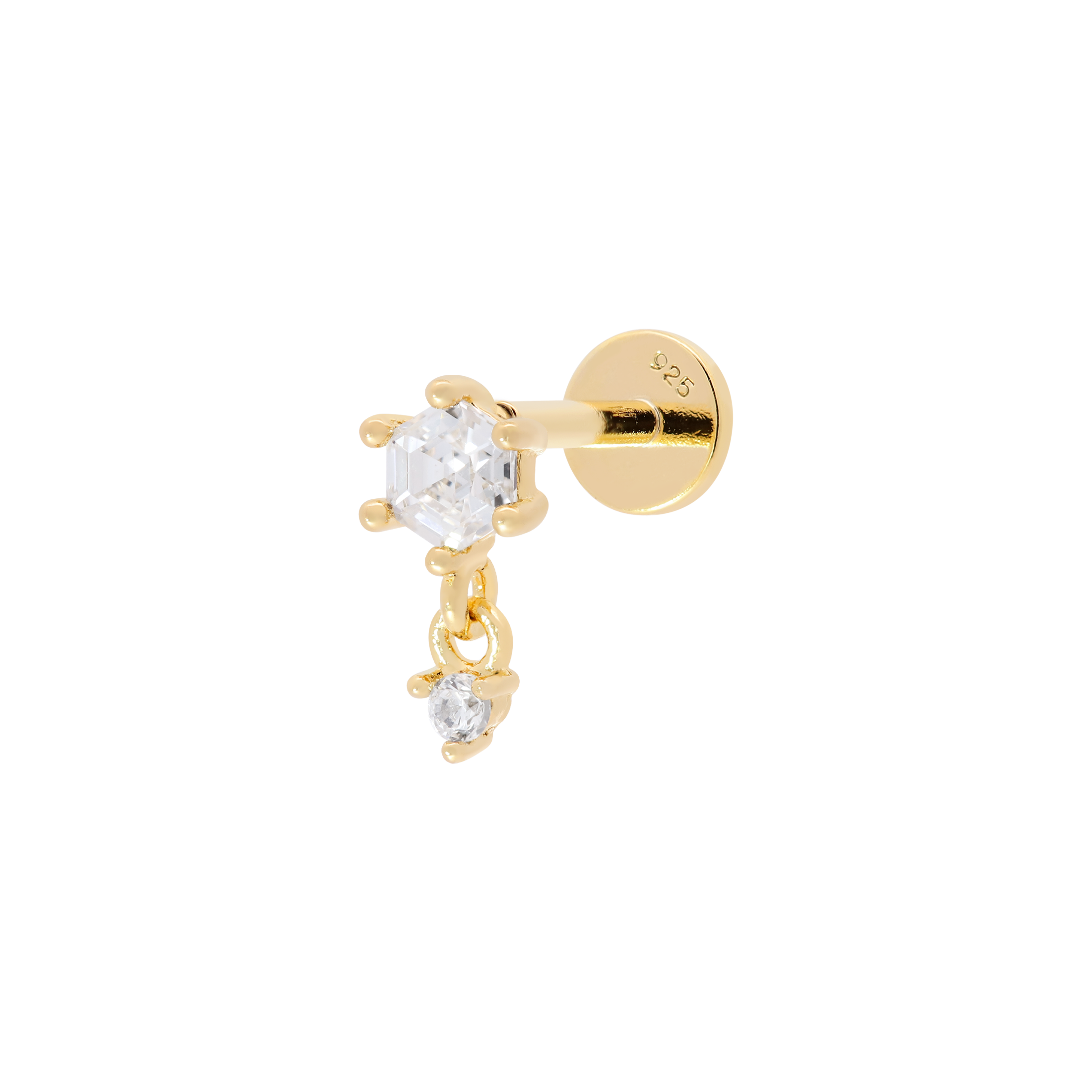 Sovereign Gemstone Drop Helix Tragus & Cartilage Ear Piercing - Gold