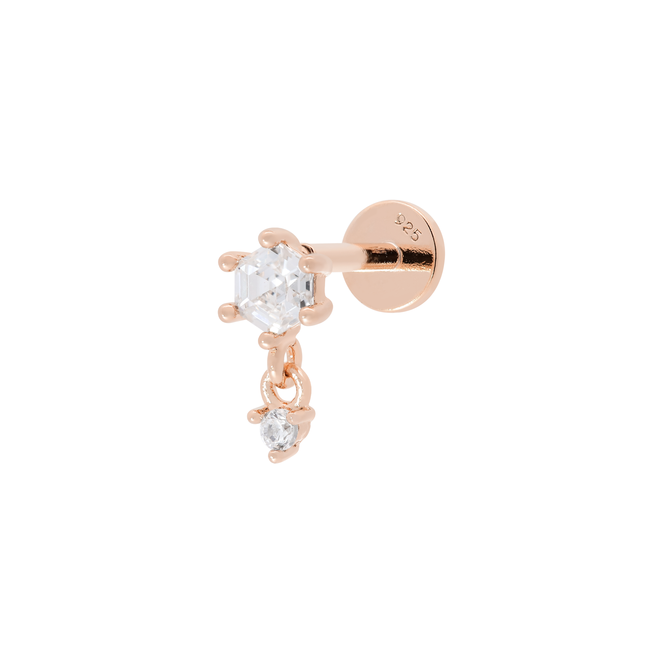 Sovereign Gemstone Drop Helix & Cartilage Ear Piercing - Rose Gold