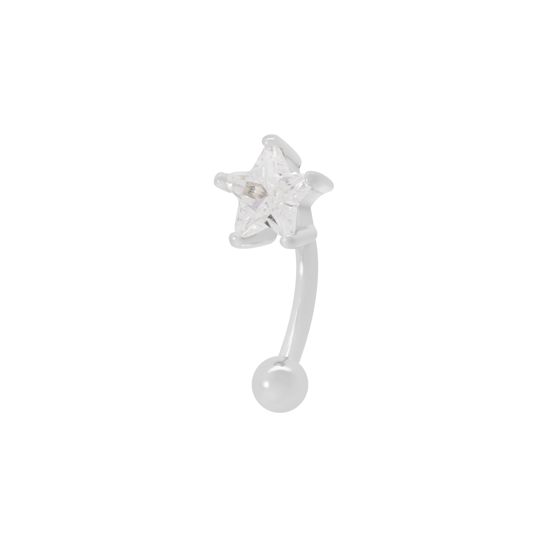 Starburst Gemstone Rook Curved Barbell Piercing - Silver