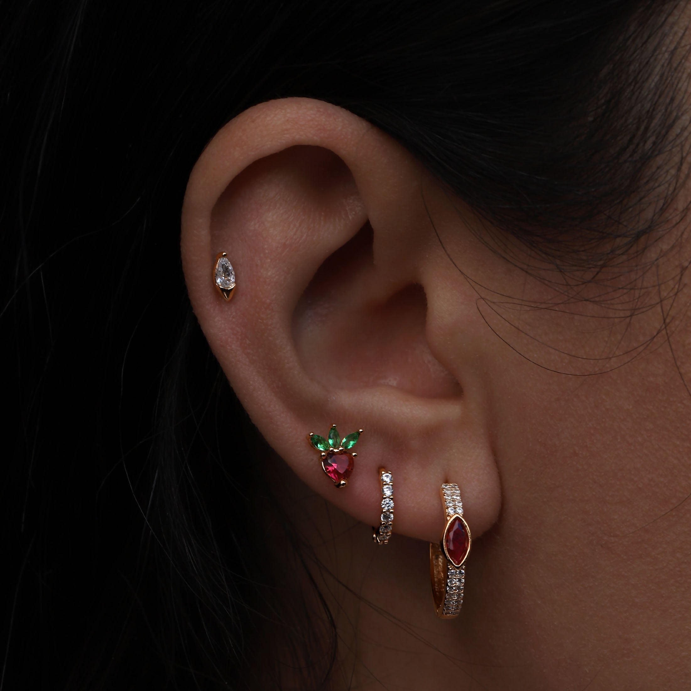 Strawberry Sundae Helix Tragus & Cartilage Ear Piercing On Model - Rose Gold
