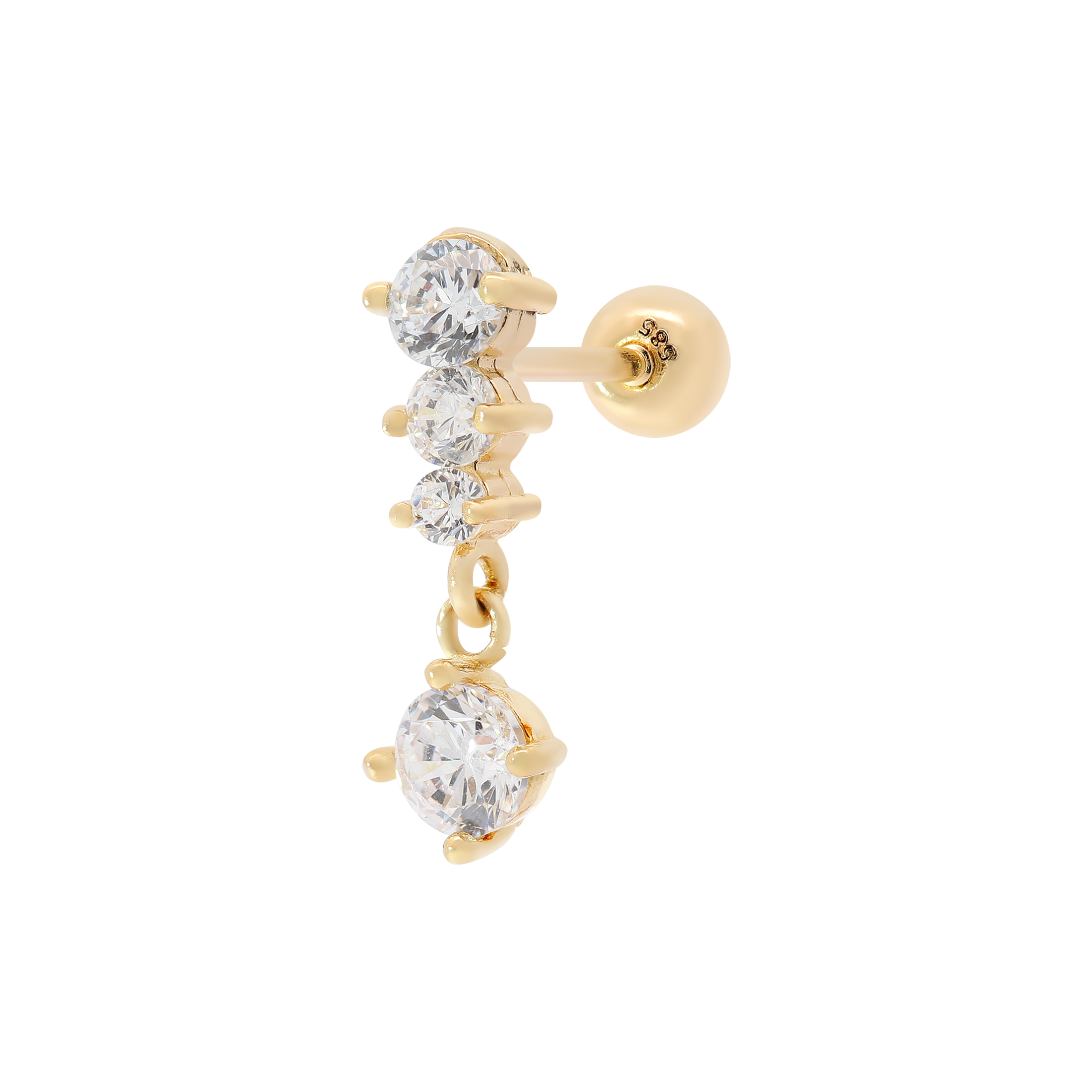 Vanity Gemstone Tragus Helix & Cartilage Ear Piercing - 14K Solid Gold