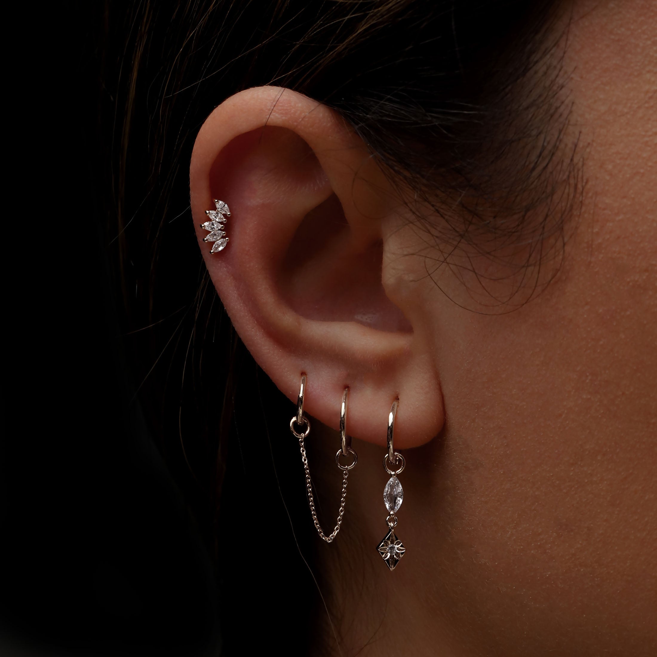 Bound Earring Chain 30mm On Model - Silver