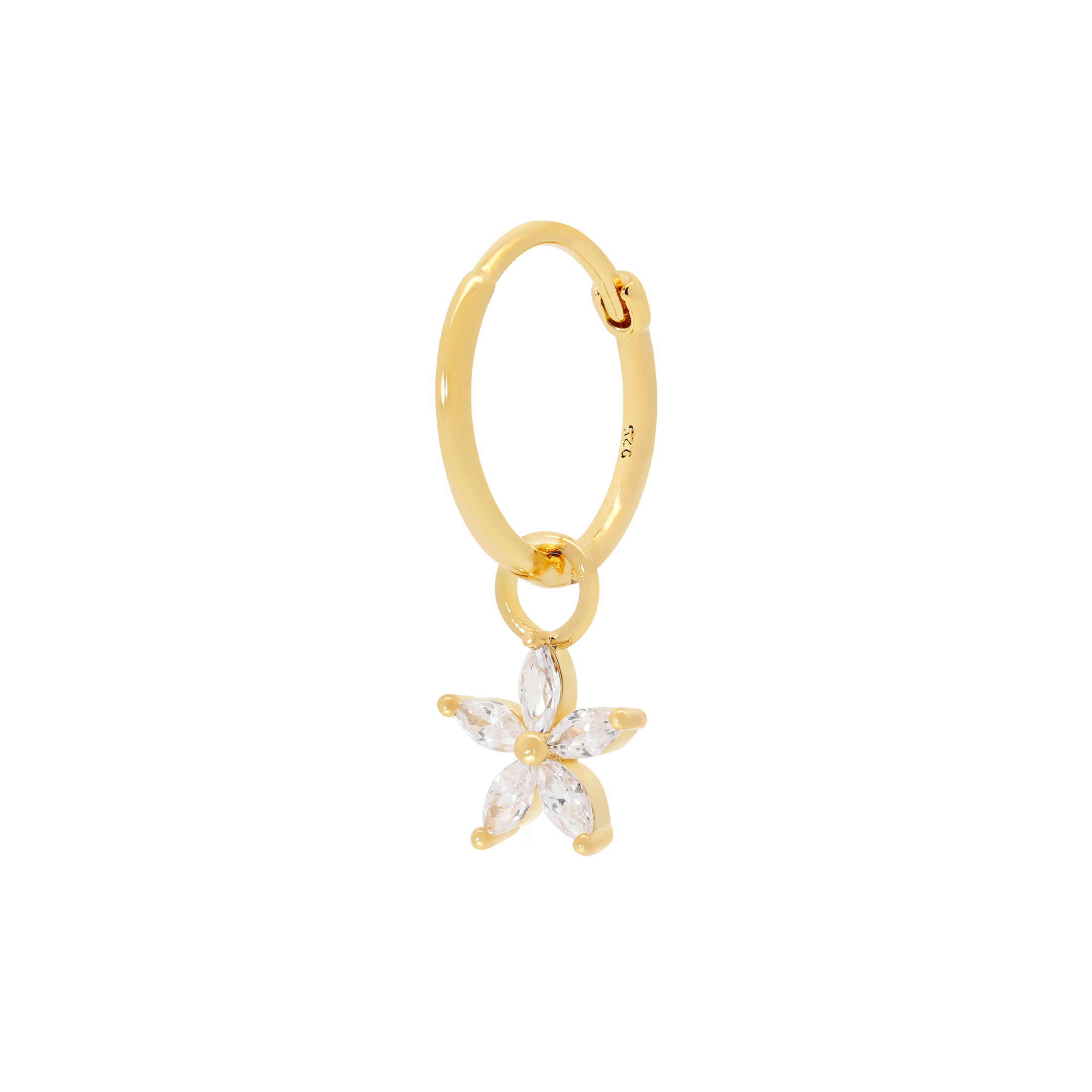 Dahlia Flower Gemstone Earring Charm On Hoop - Gold