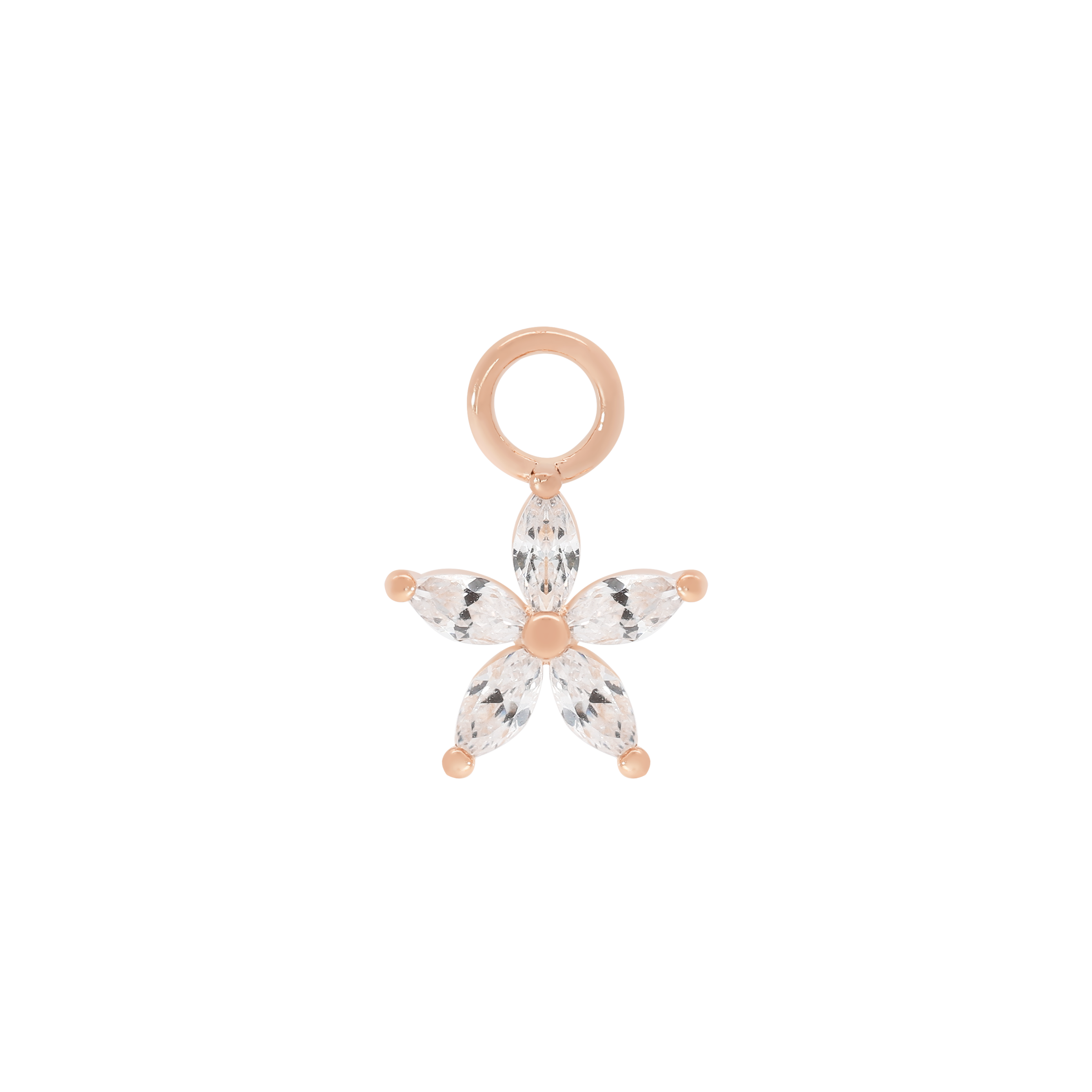 Dahlia Flower Gemstone Earring Charm On Hoop - Rose Gold