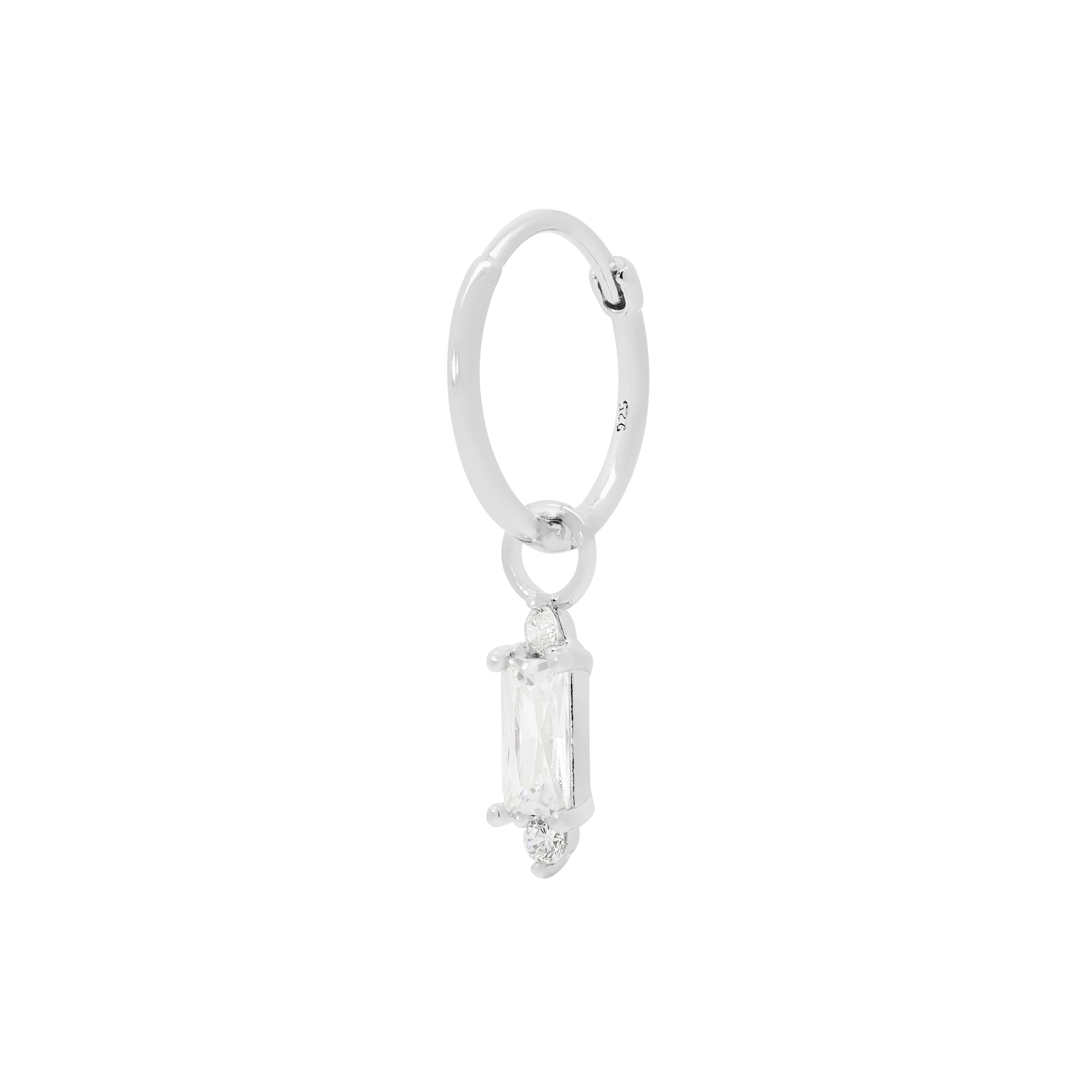 Deco Gemstone Earring Charm On Hoop - Sterling Silver