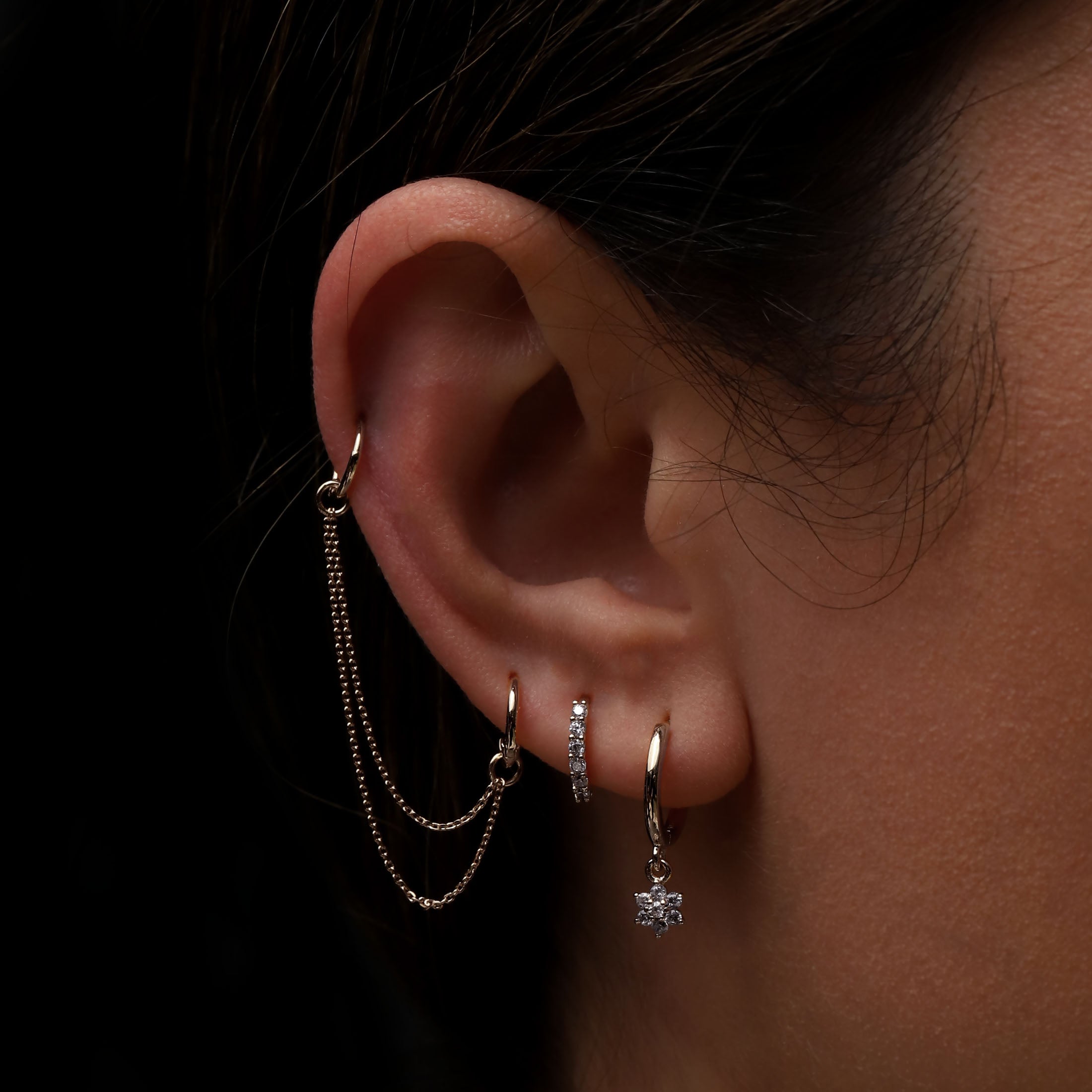 Fate Double Earring Chain On Model - Silver