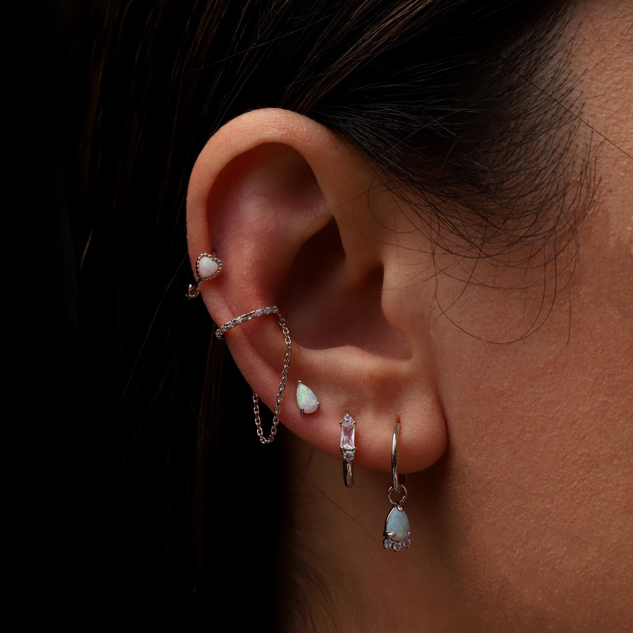 Gatsby Teardrop Opal & Gemstone Earring Charm On Model - Silver