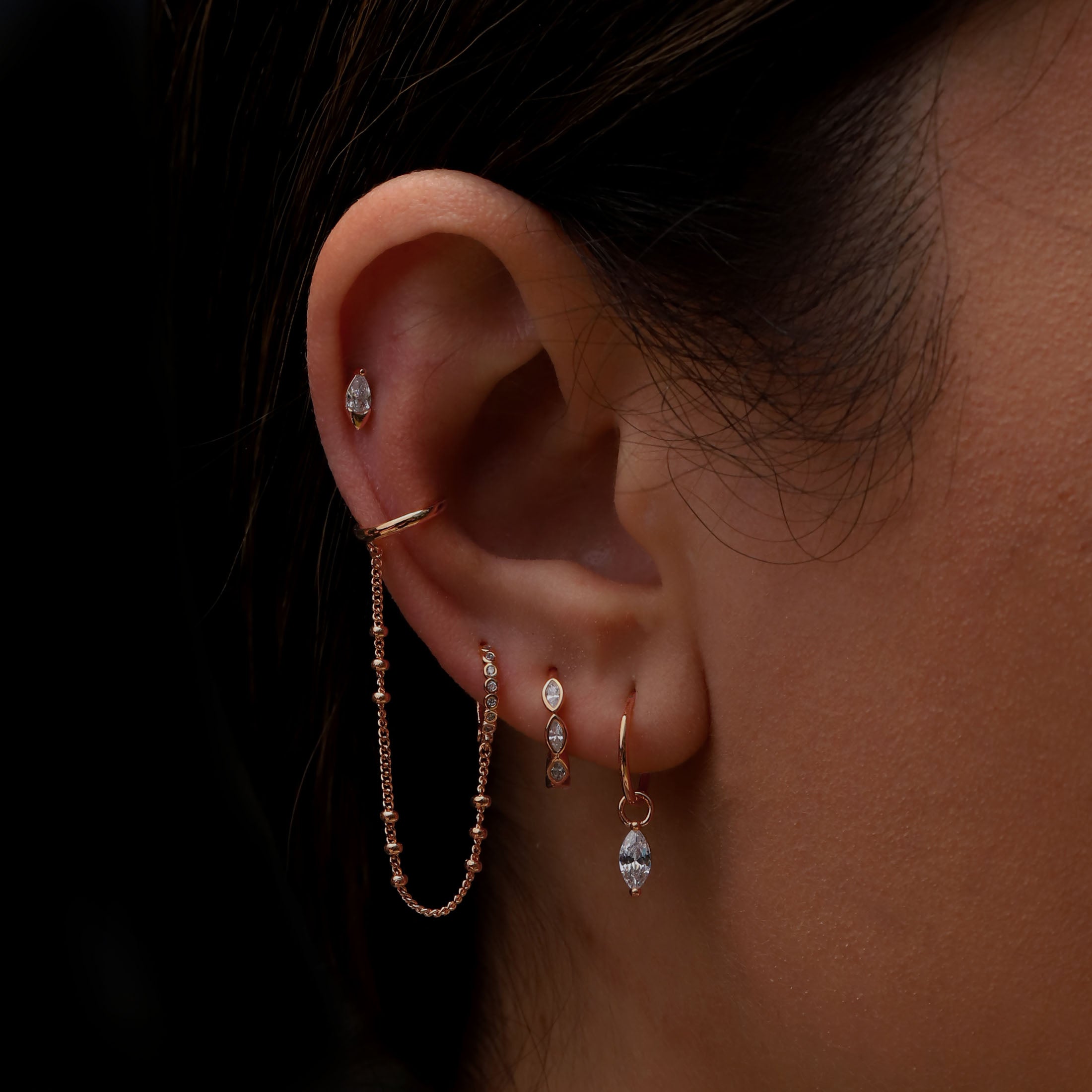 Olive Gemstone Earring Charm On Model - Rose Gold