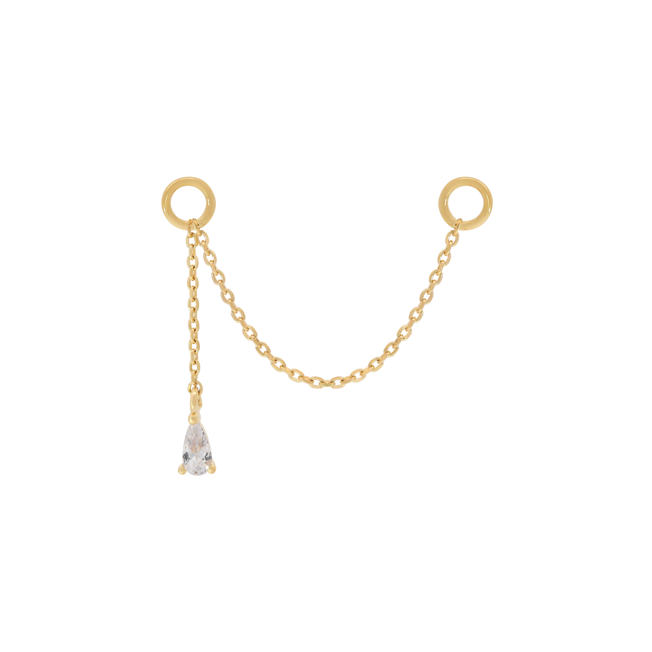 Teardrop Gemstone Chain Earring Charm - Gold