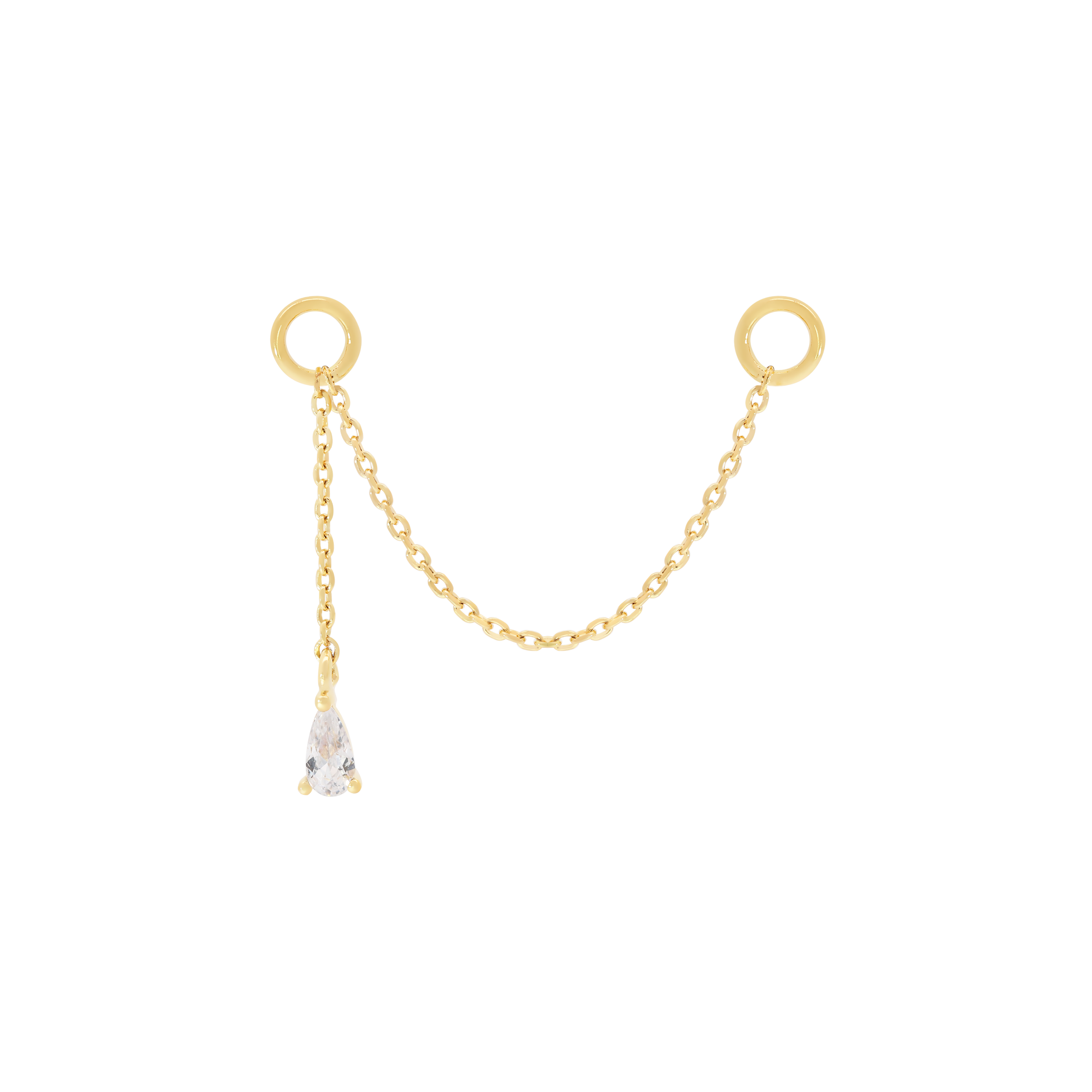 Teardrop Gemstone Charm Earring Chain - Gold