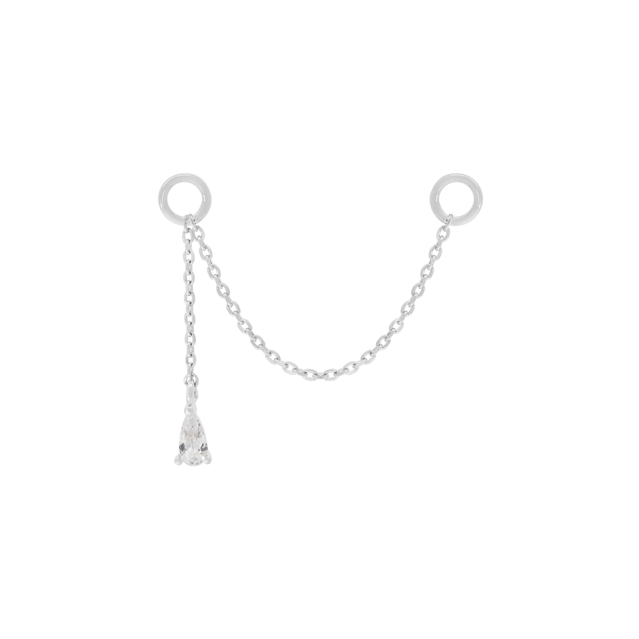 Teardrop Gemstone Chain Earring Charm - Silver