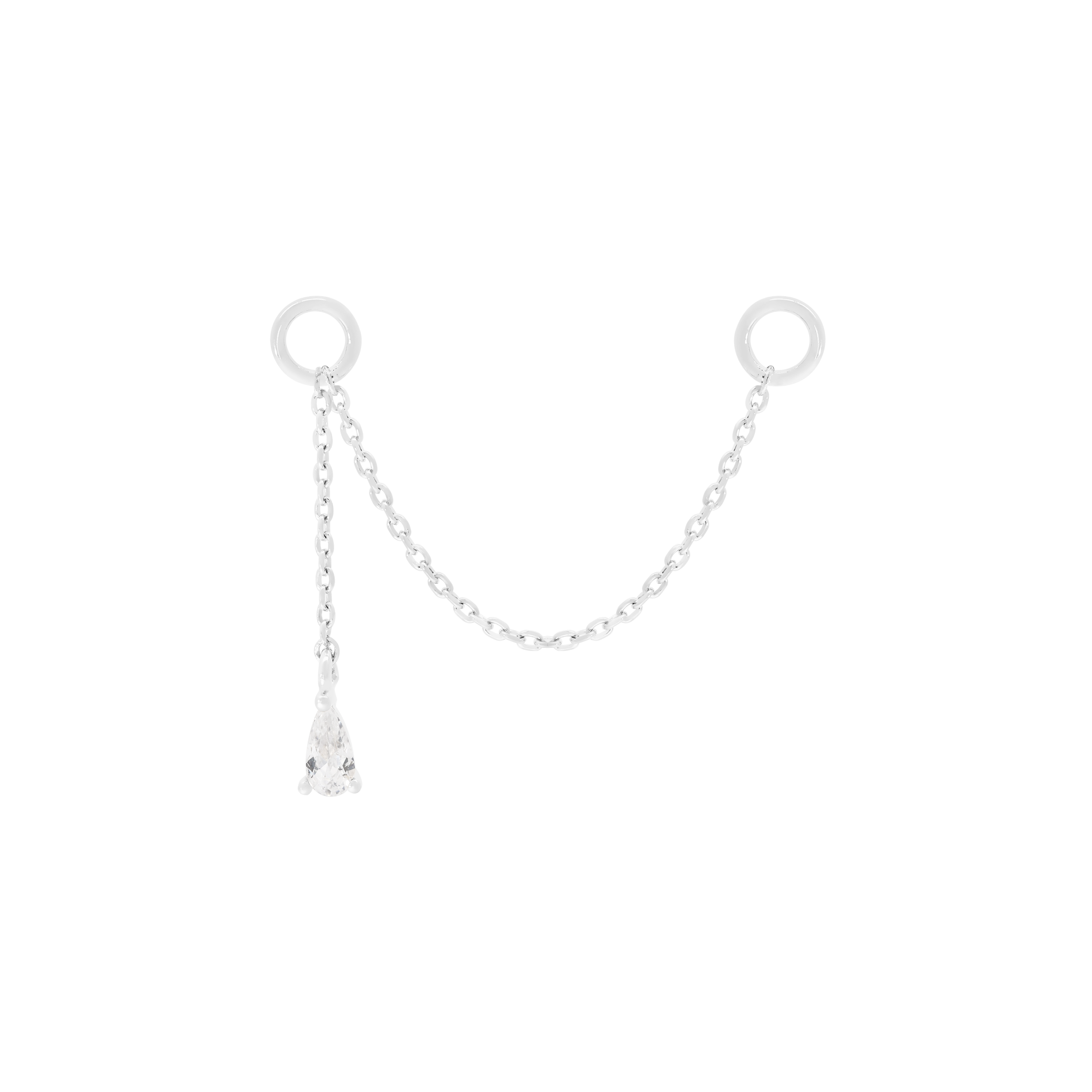 Teardrop Gemstone Charm Earring Chain - Silver