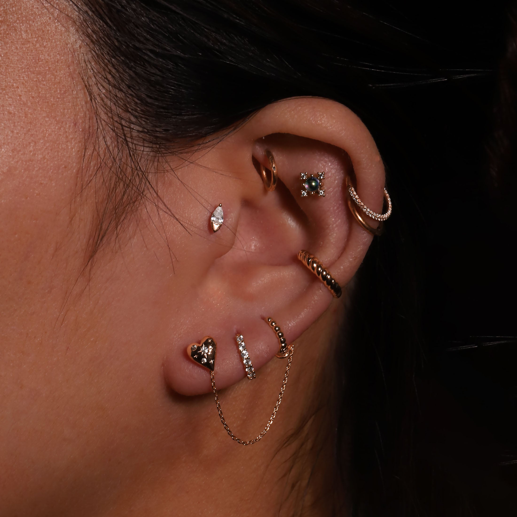 Adore Heart Gemstone Stud Earrings On Model - Rose Gold