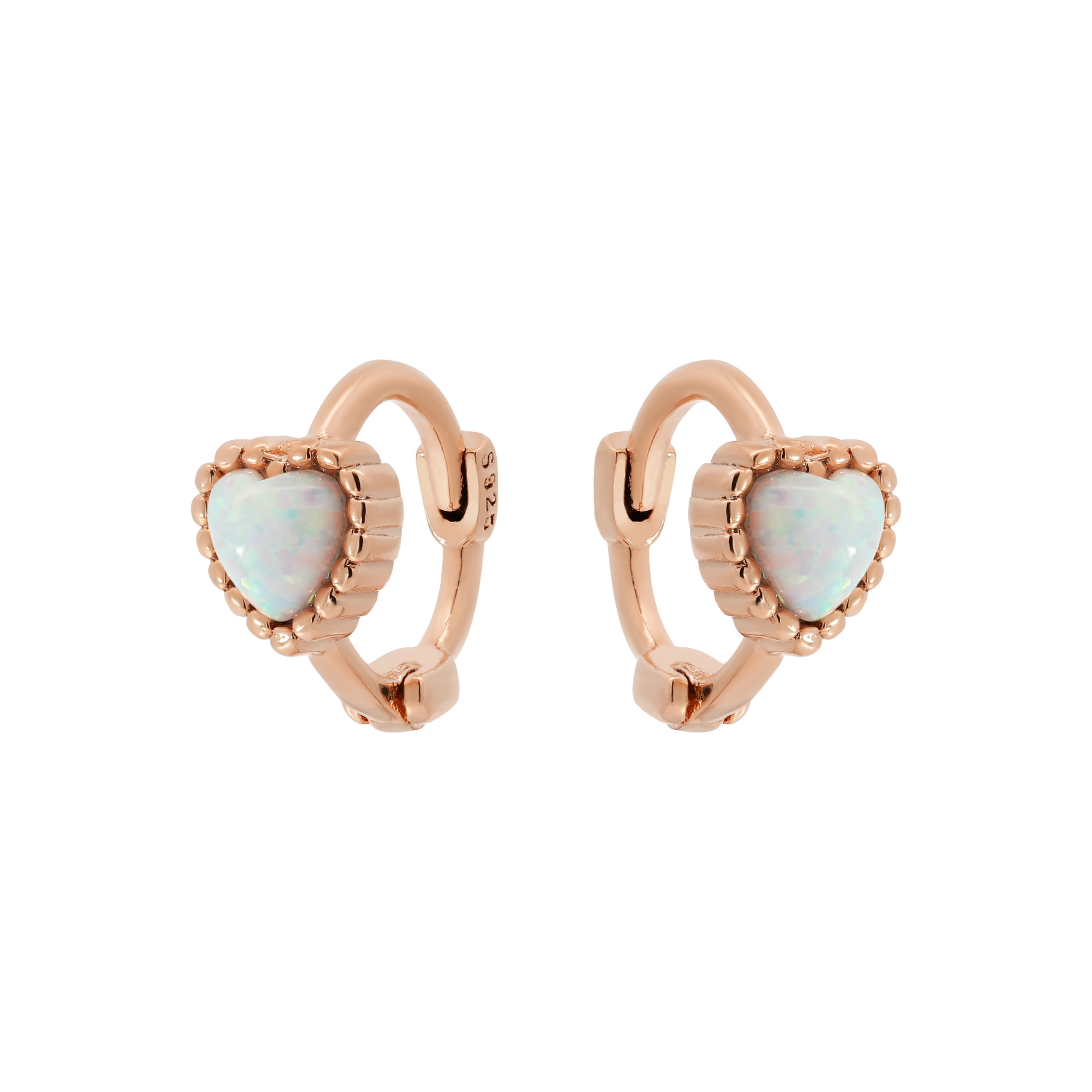 Affection Heart Opal Huggie Earring Hoops - Rose Gold