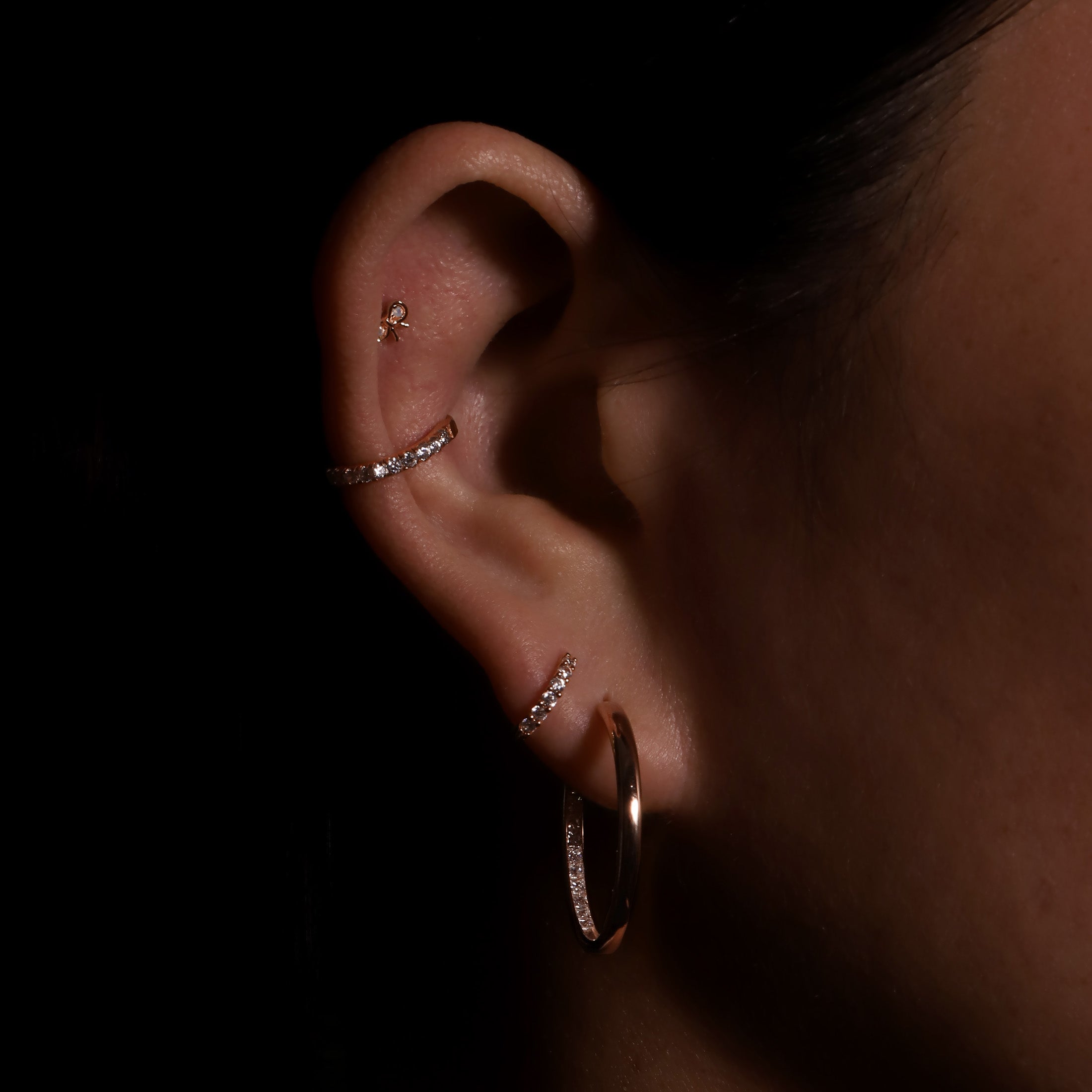Afterglow Gemstone Statement Hoop Earrings On Model - Rose Gold