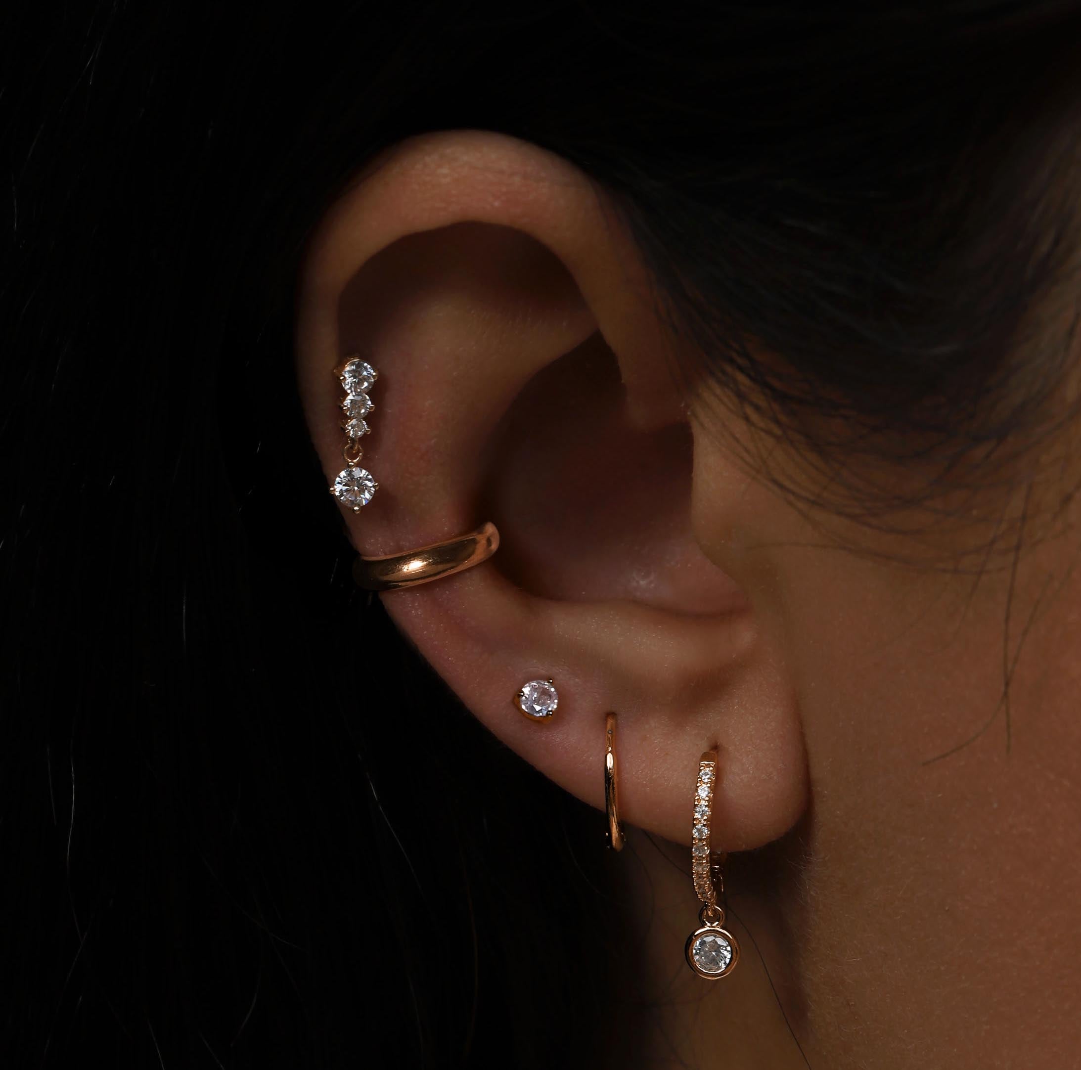 April Diamond Birthstone Earring Studs On Model - Rose Gold