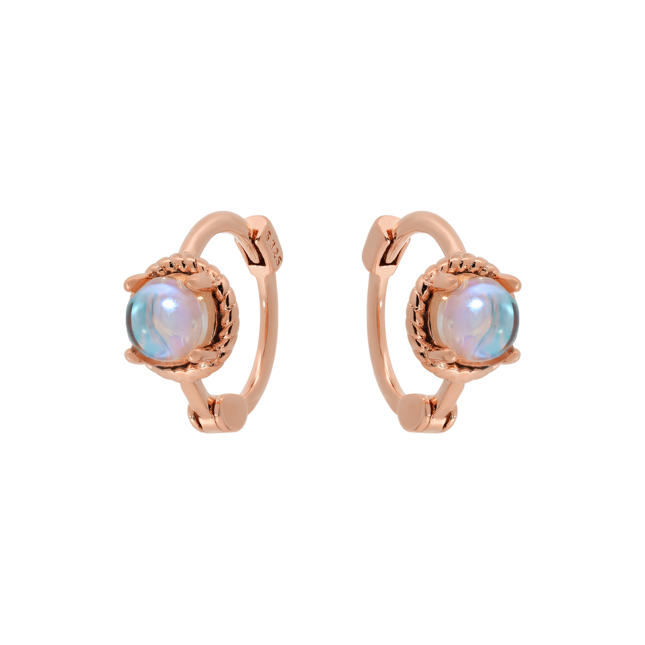 Ariel Moonstone Huggie Earring Hoops - Rose Gold