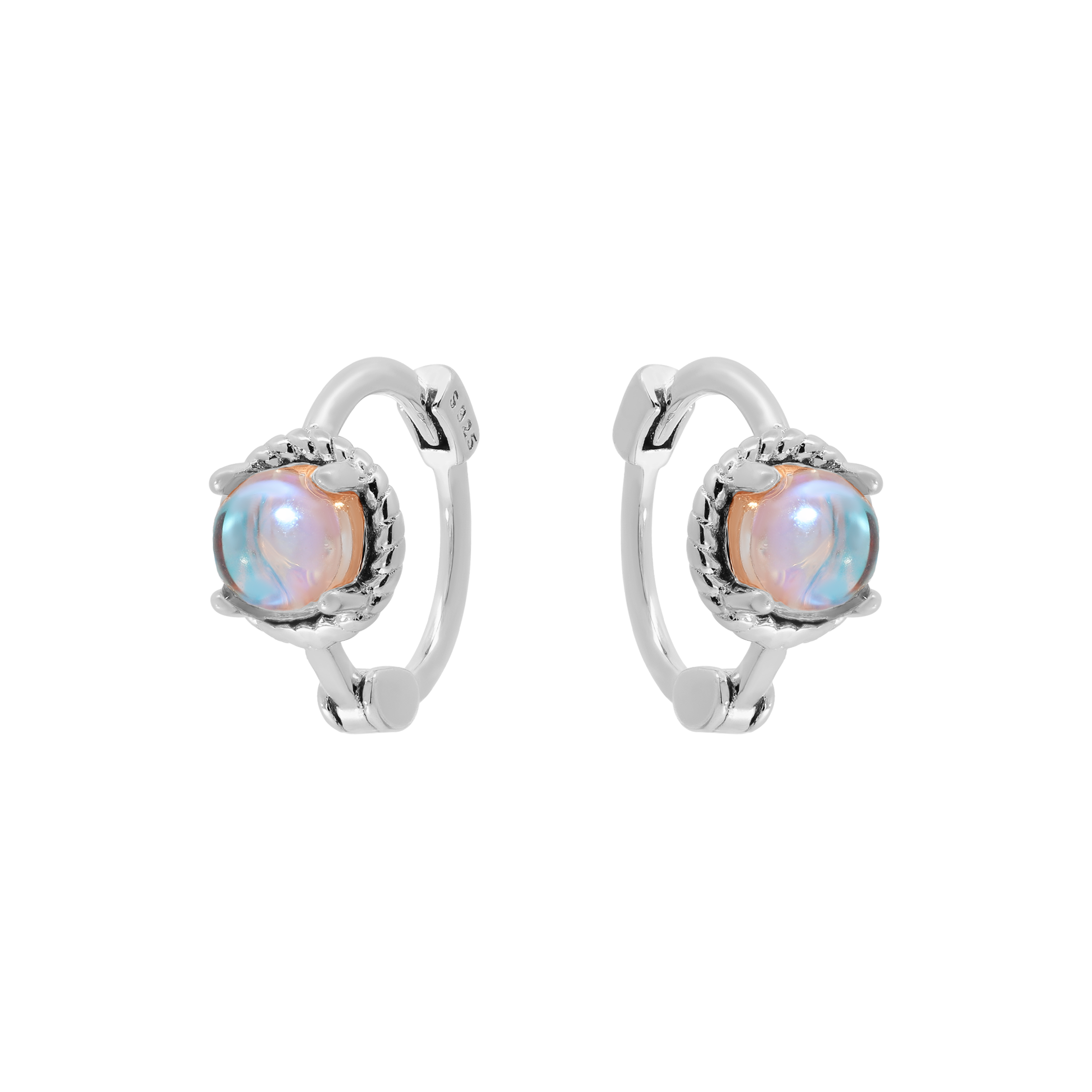 Ariel Moonstone Huggie Earring Hoops - Sterling Silver