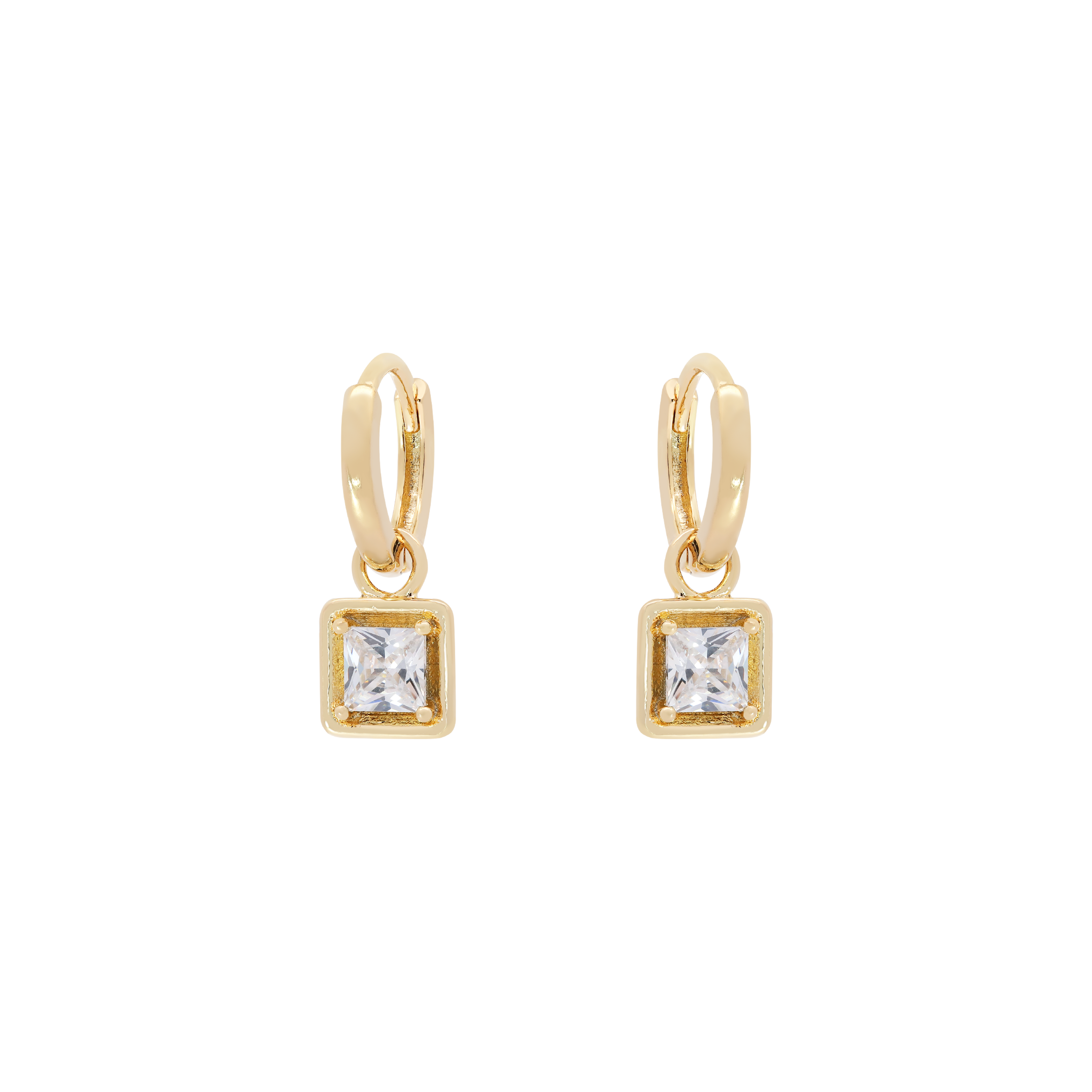 Artemis Square Gemstone Pendant Earring Huggie Hoops - Gold