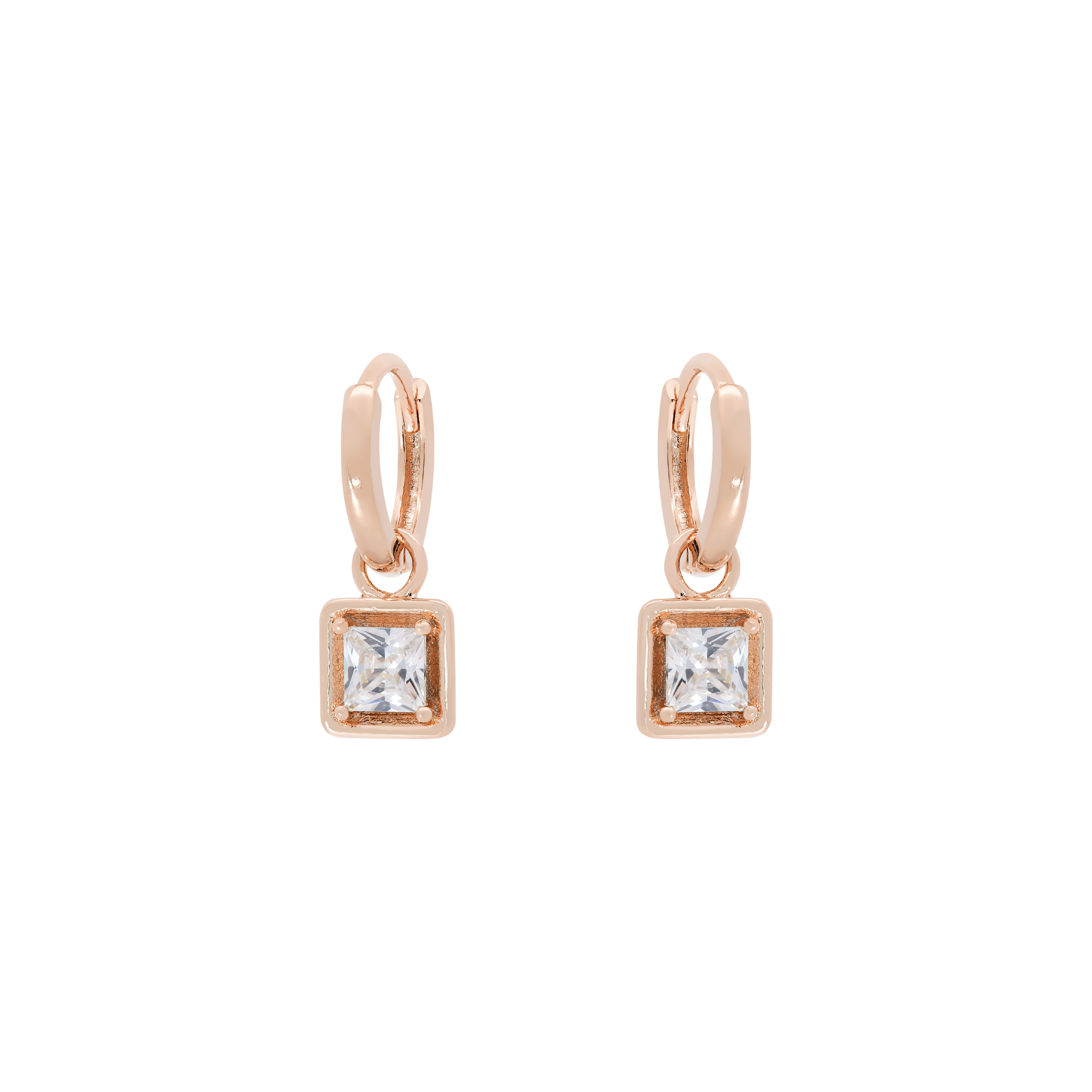Artemis Square Gemstone Pendant Earring Huggie Hoops - Rose Gold