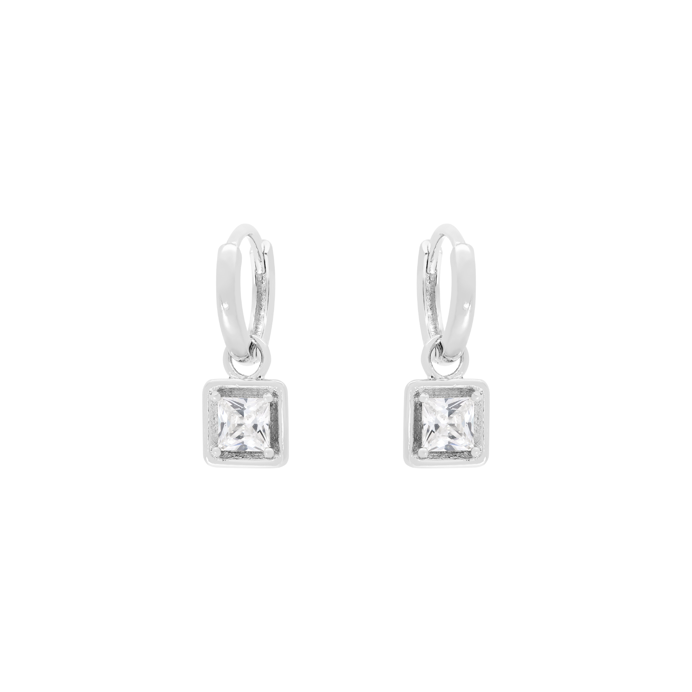 Artemis Square Gemstone Pendant Earring Huggie Hoops - Sterling Silver