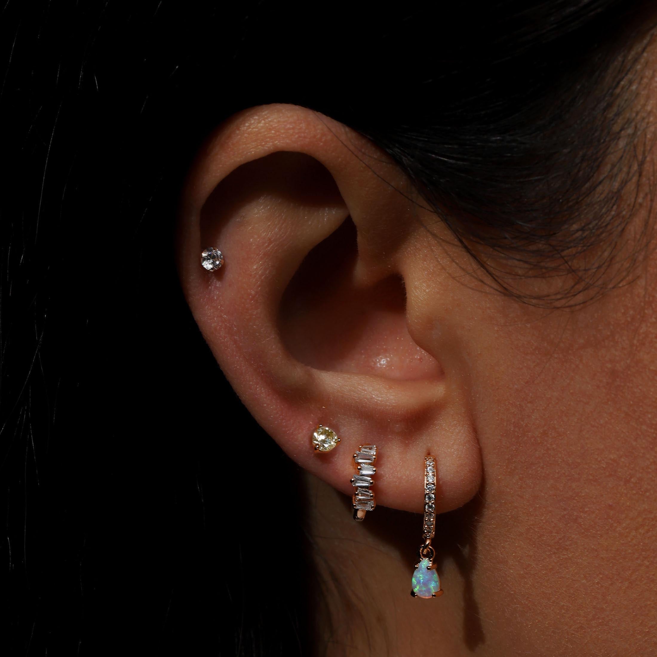 August Peridot Birthstone Earrings Studs On Model - Rose Gold