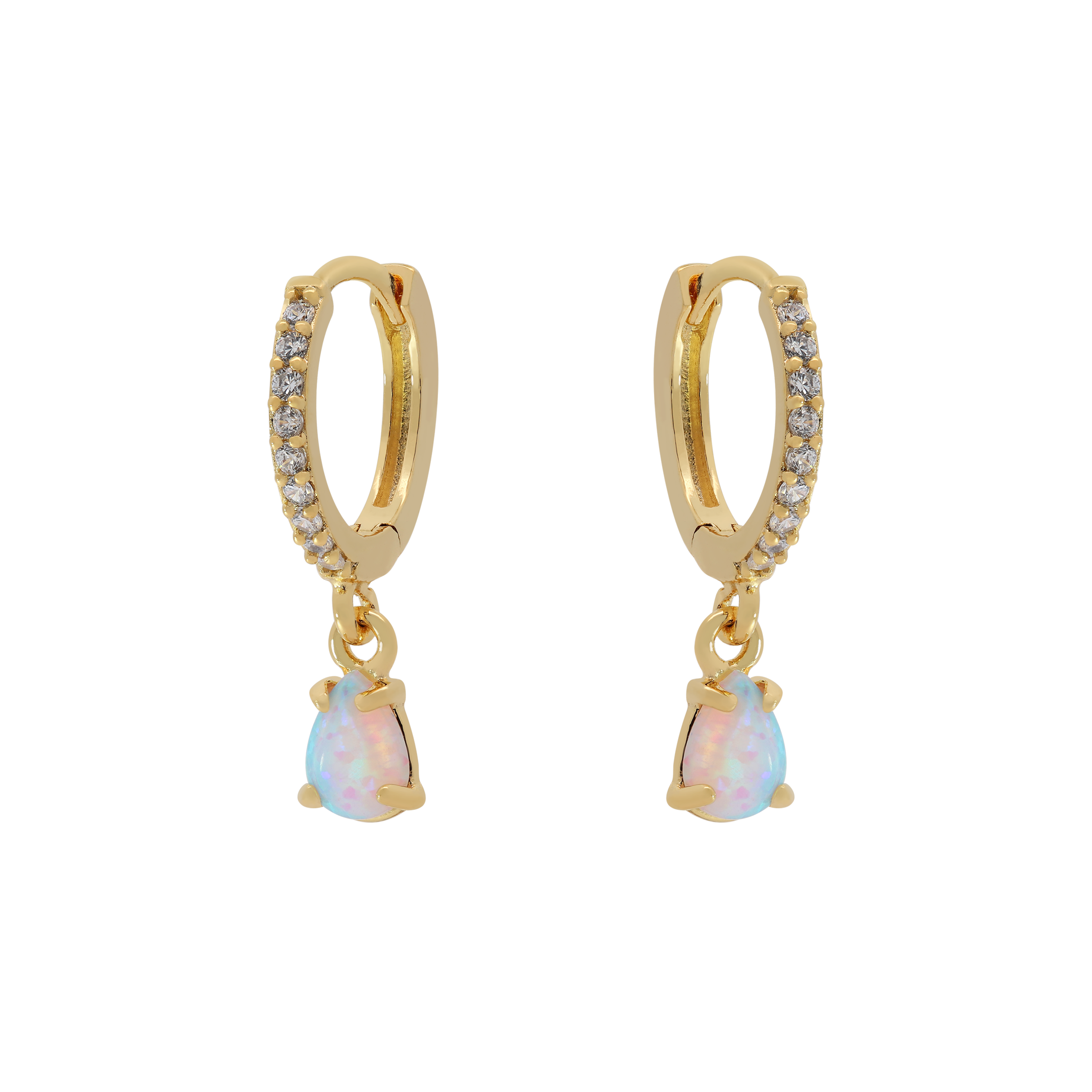 Aurora Opal Charm Huggie Hoop Earrings - Gold