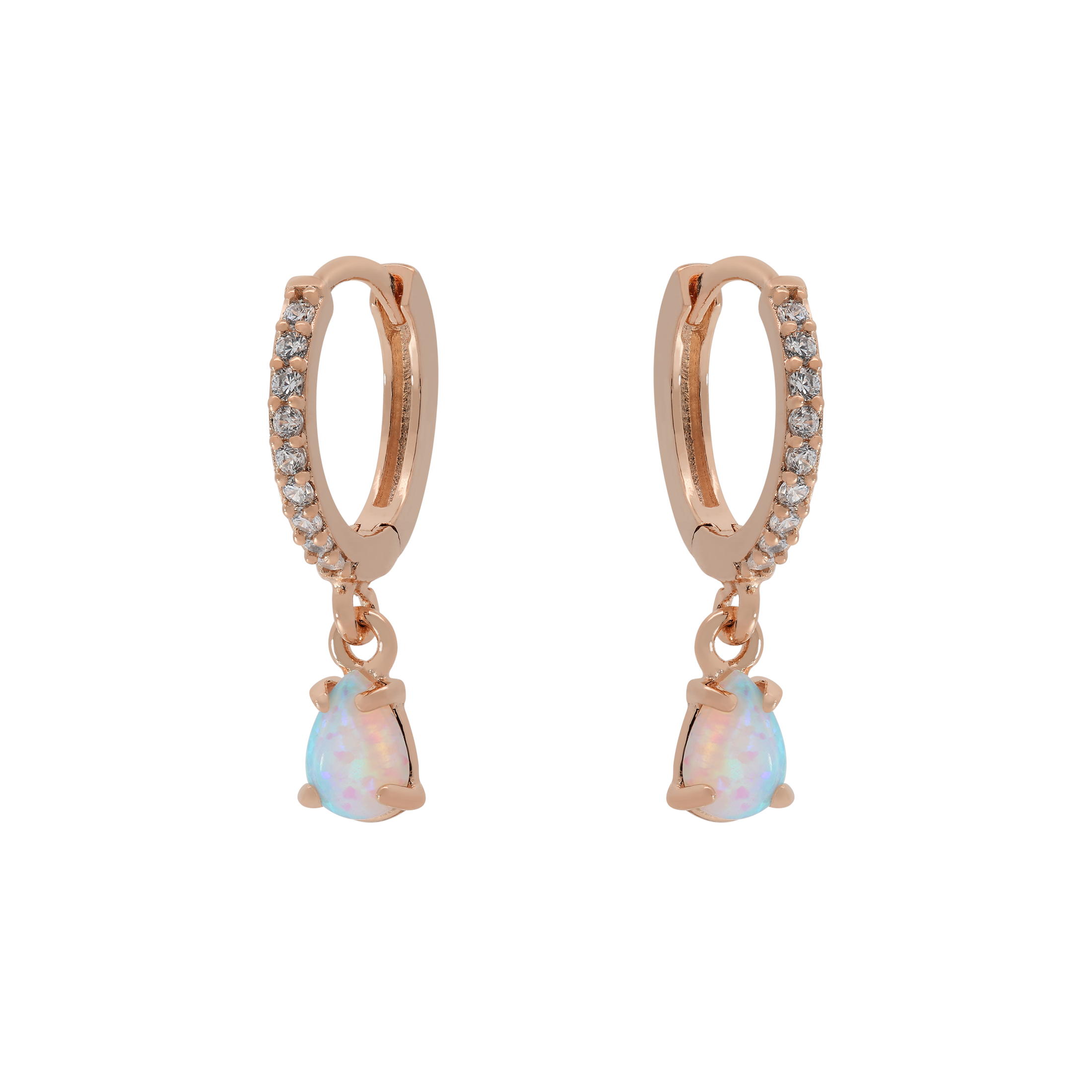 Aurora Opal Charm Huggie Hoop Earrings - Rose Gold