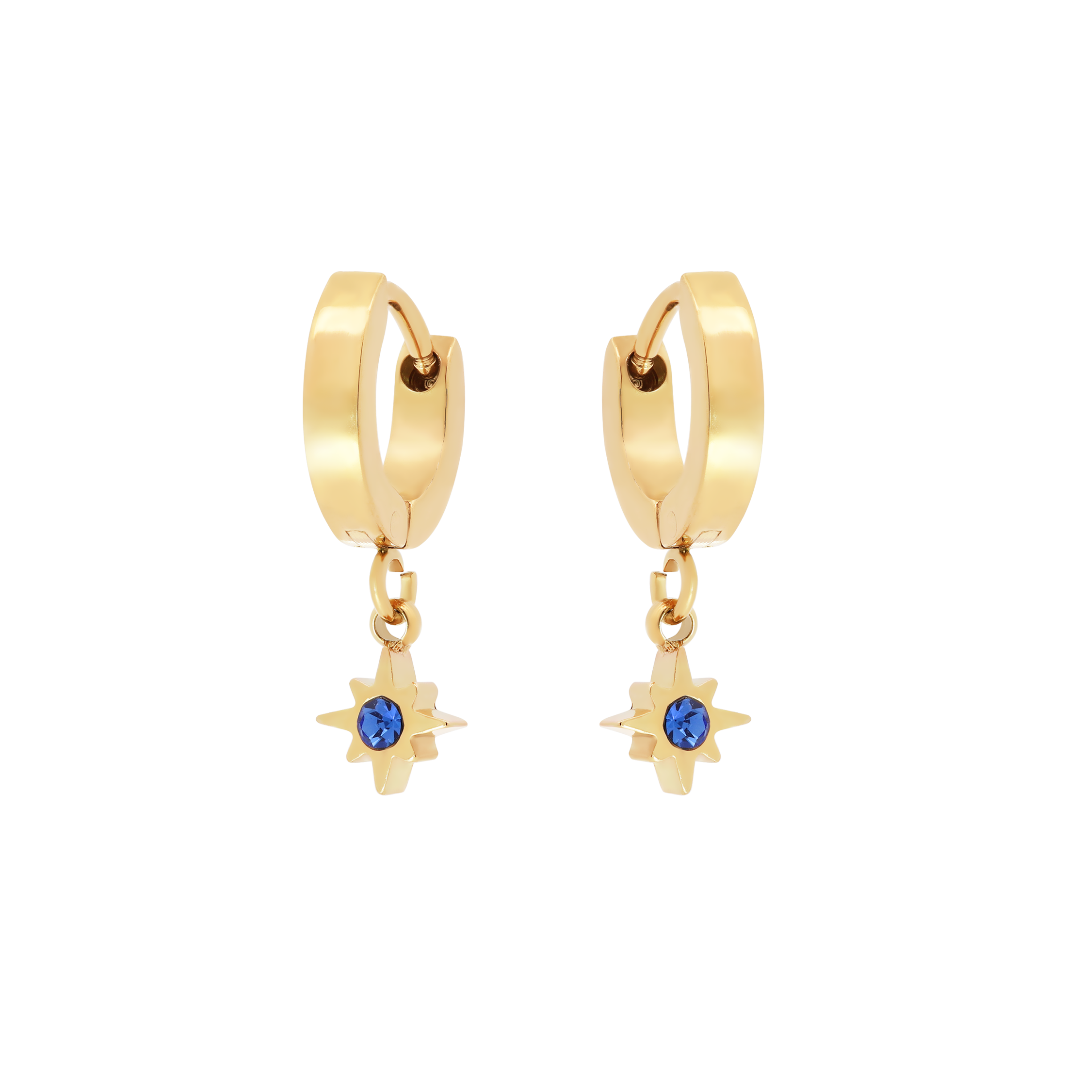 Blitz Star Blue Gemstone Huggie Earring Hoops - Gold