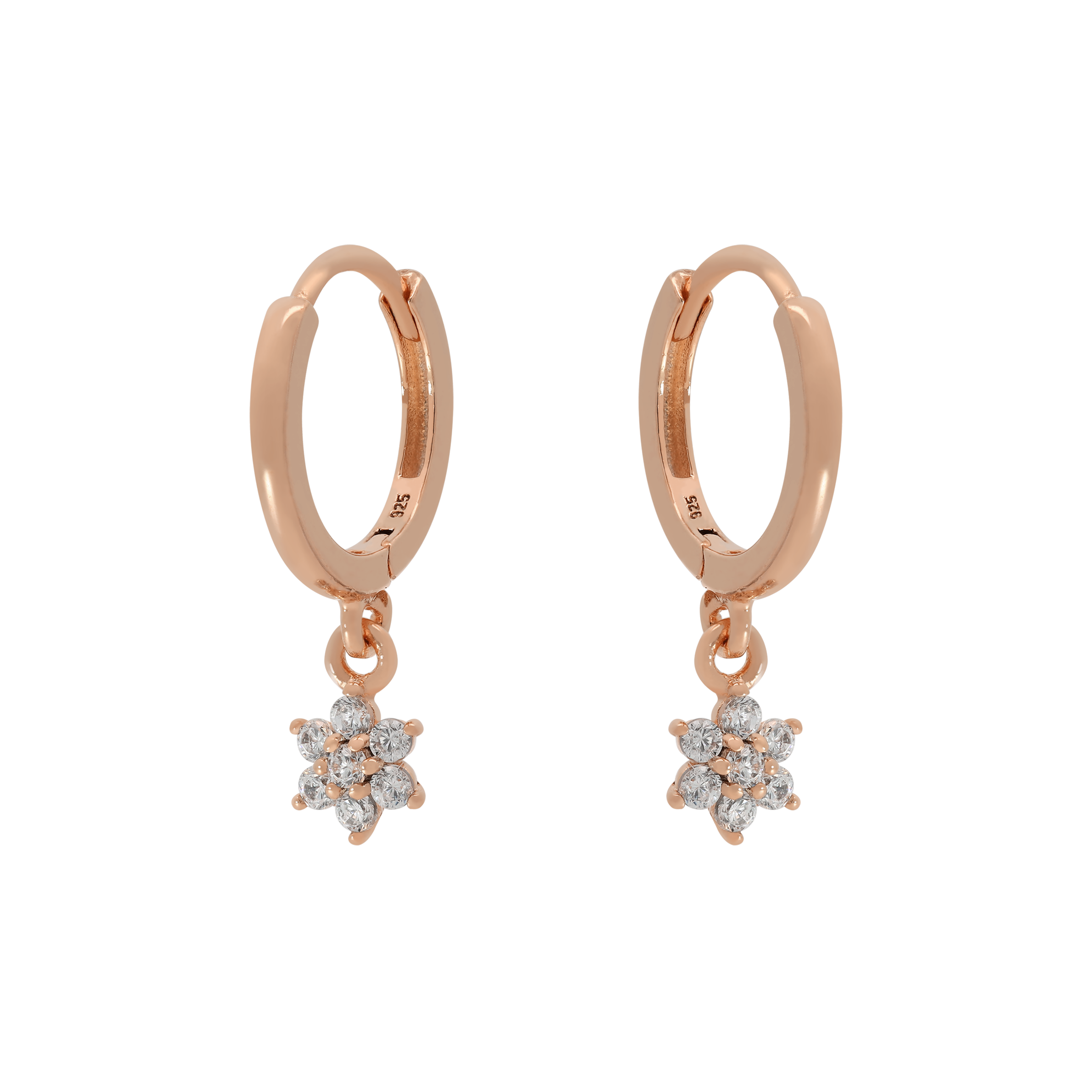Bloom Flower Gemstone Charm Huggie Hoop Earrings - Rose Gold
