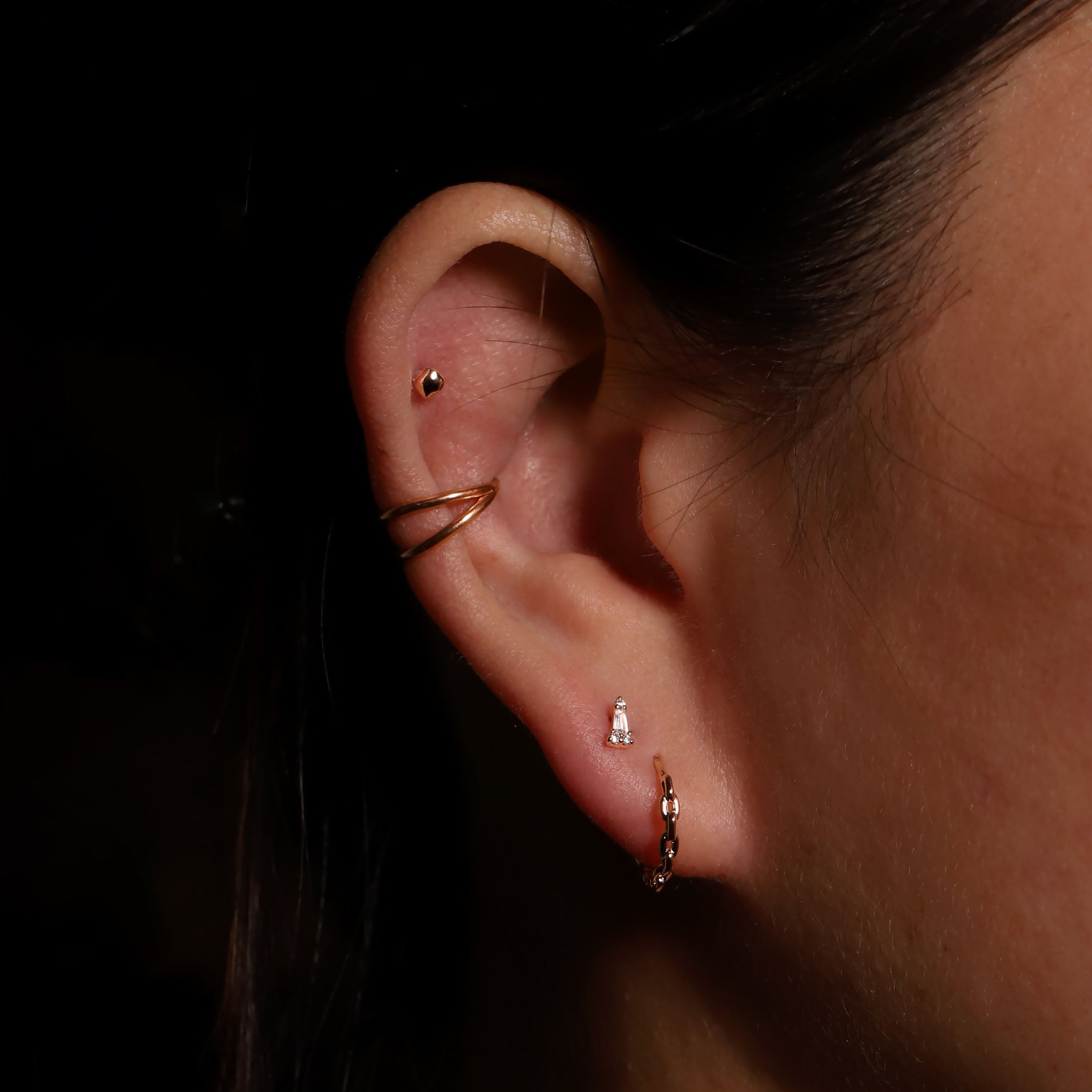 Bound Chain Link Earring Huggie Hoops  On Model - Rose Gold