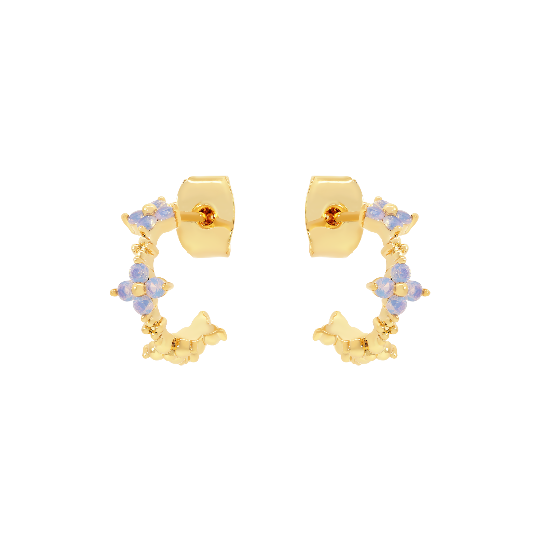 Bouquet Moonstone Clover Earring Stud Half Hoops - Gold