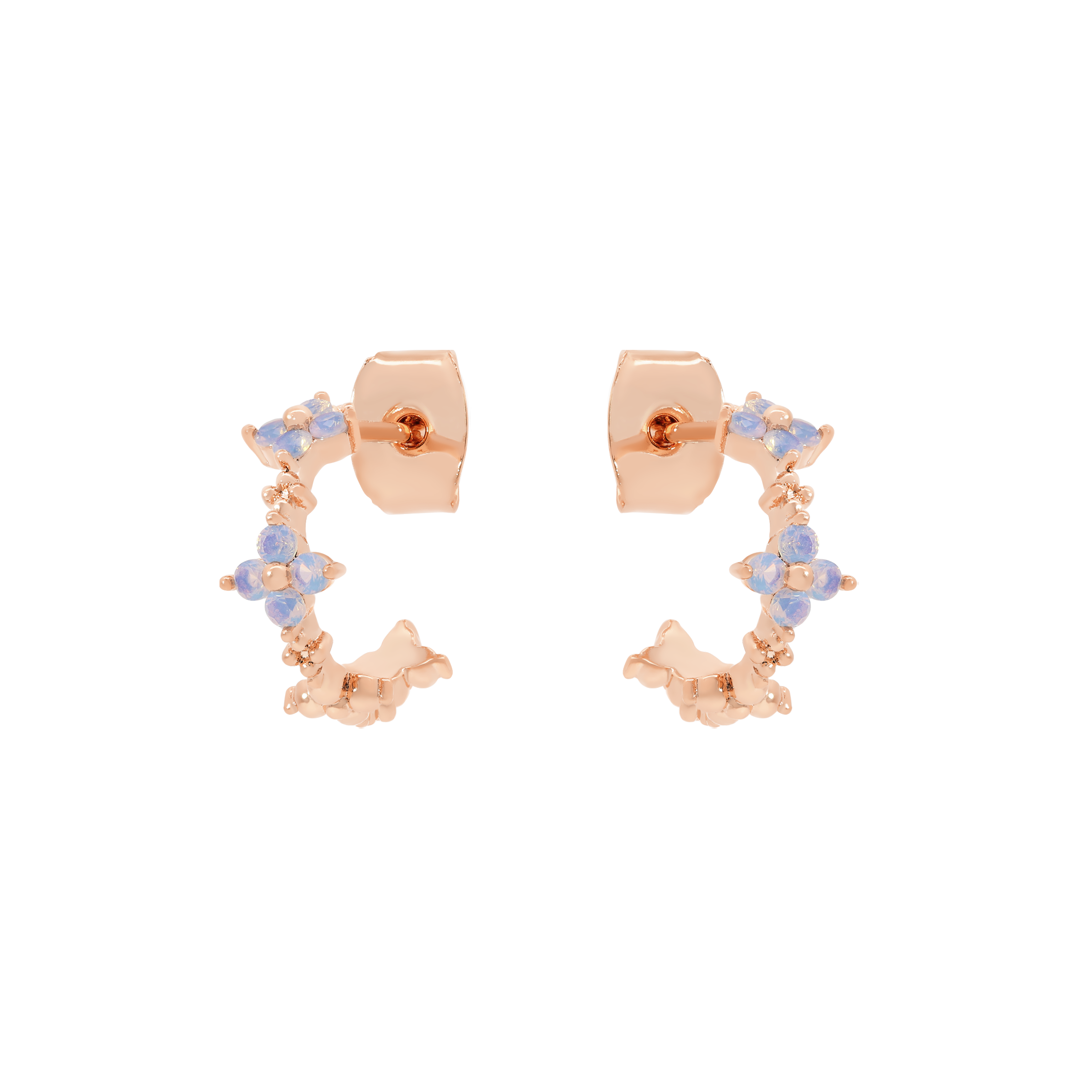 Bouquet Moonstone Clover Earring Stud Half Hoops - Rose Gold