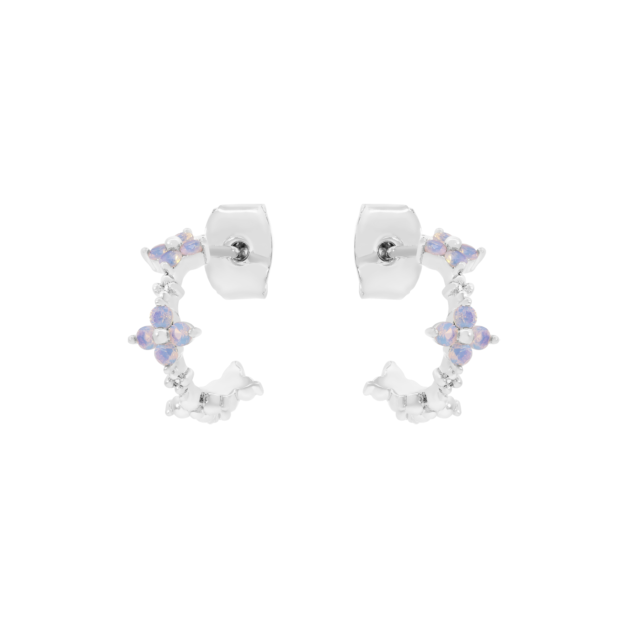 Bouquet Moonstone Clover Earring Stud Half Hoops - Sterling Silver