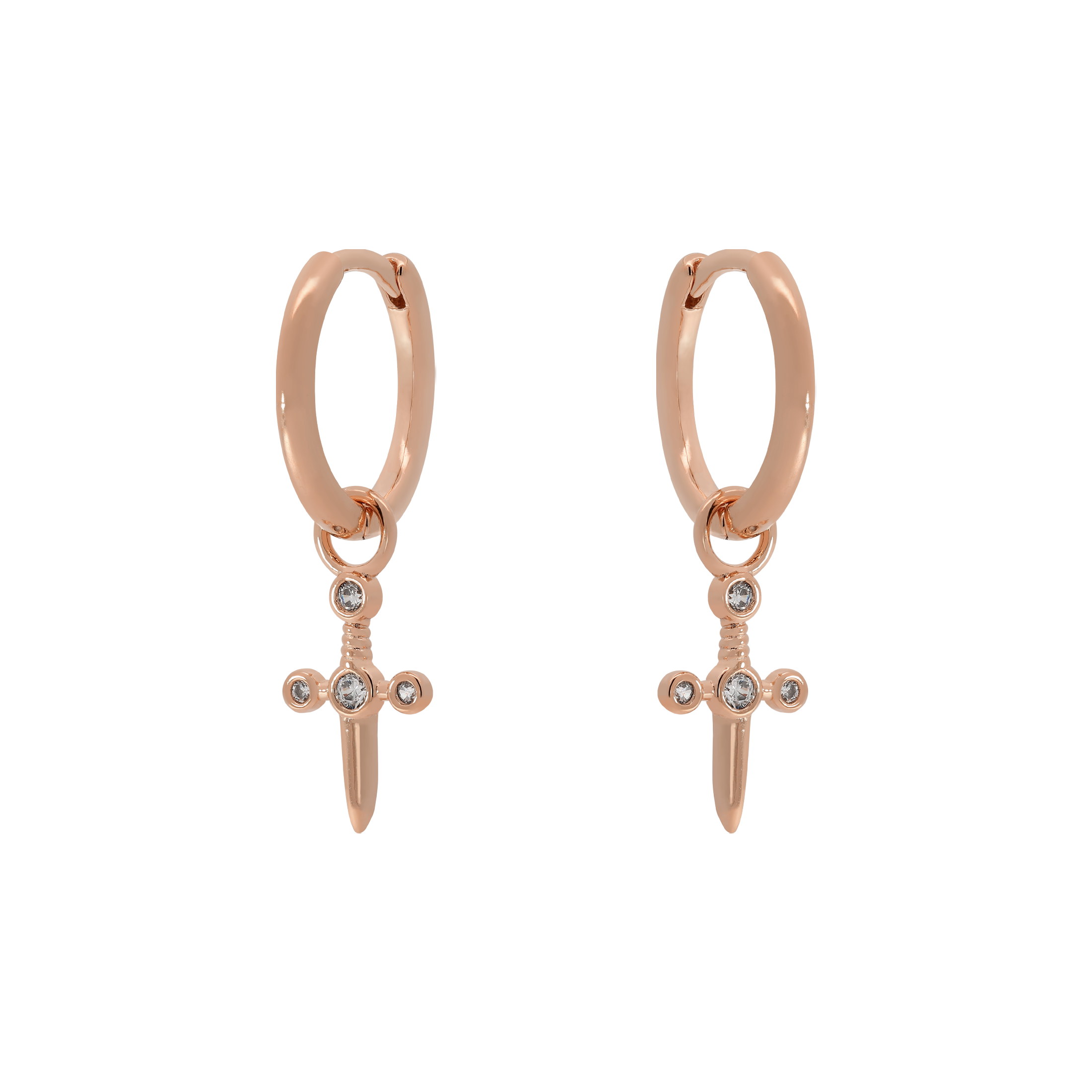 Dagger Charm Huggie Hoop Earrings - Rose Gold
