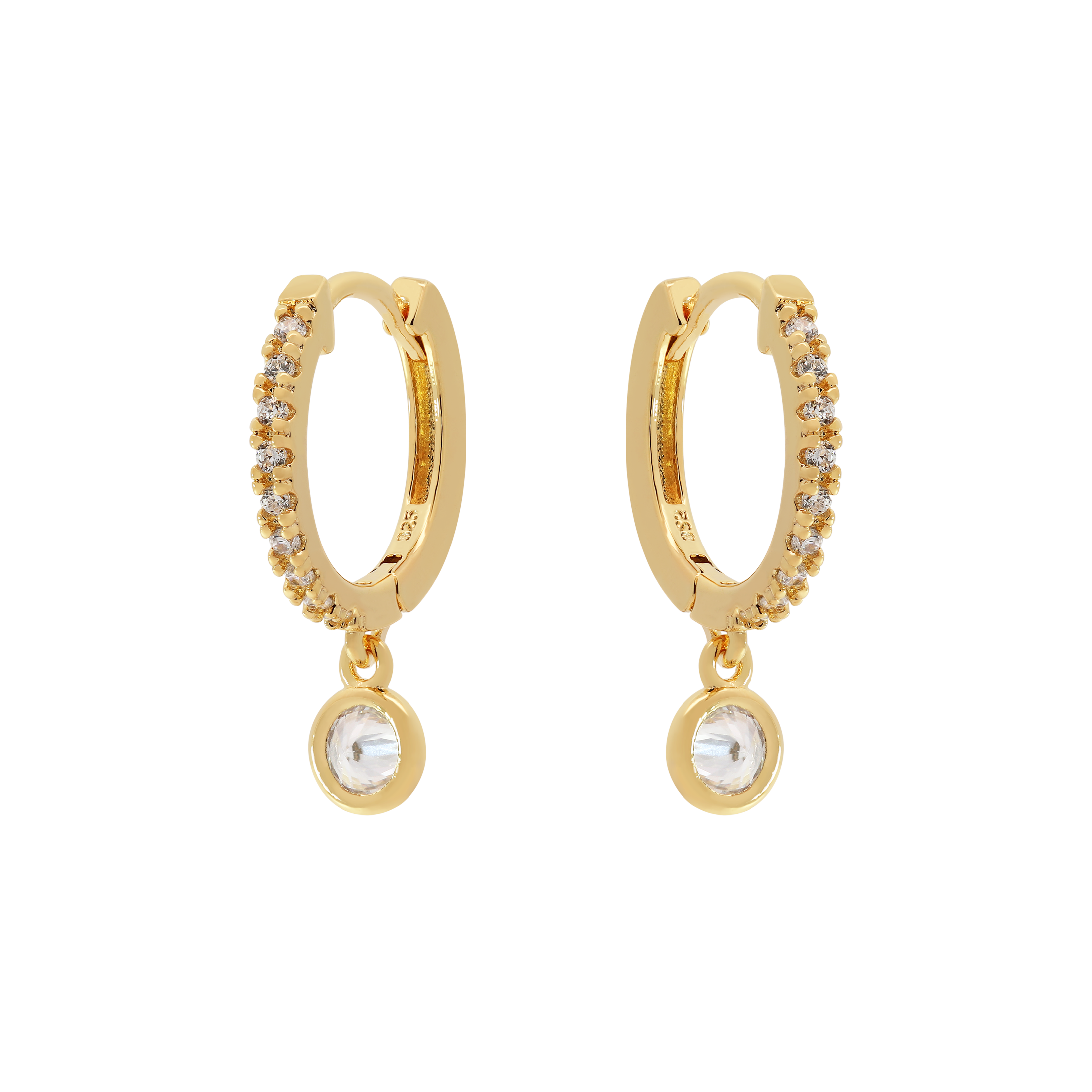 Decadent Gemstone Charm Huggie Hoop Earrings - Gold
