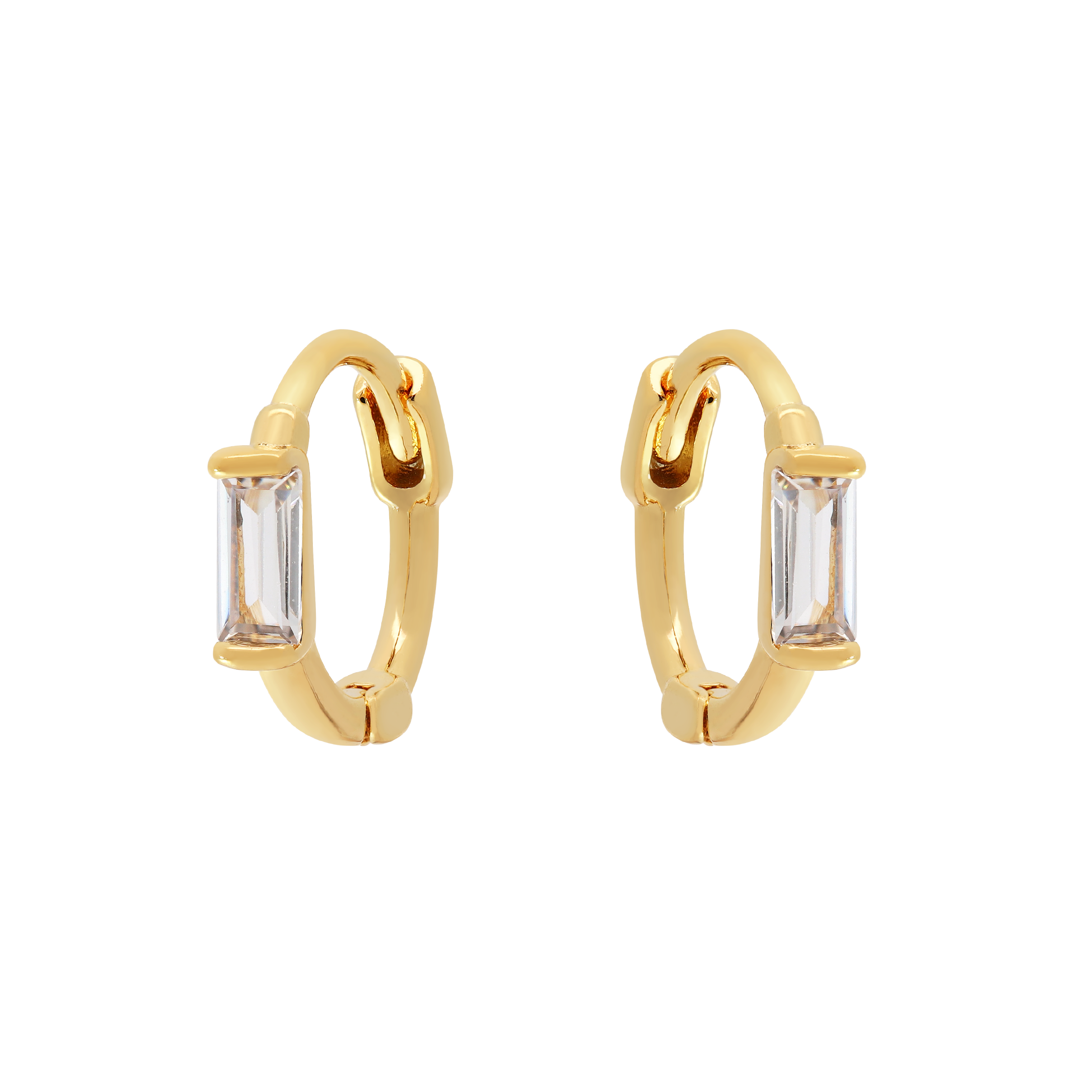 Deco Baguette Gemstone Huggie Hoop Earrings - Gold
