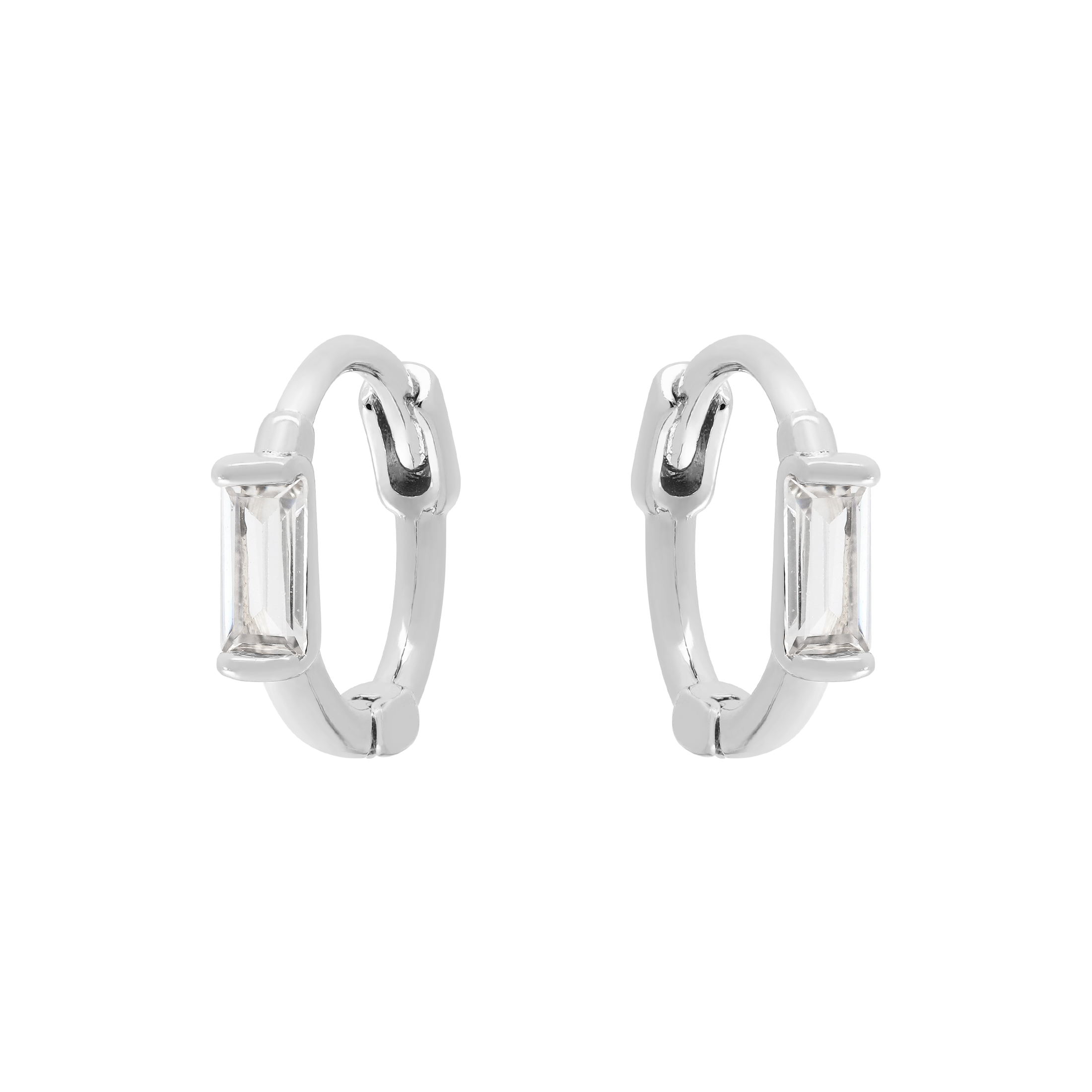 Deco Baguette Gemstone Huggie Hoop Earrings - Sterling Silver
